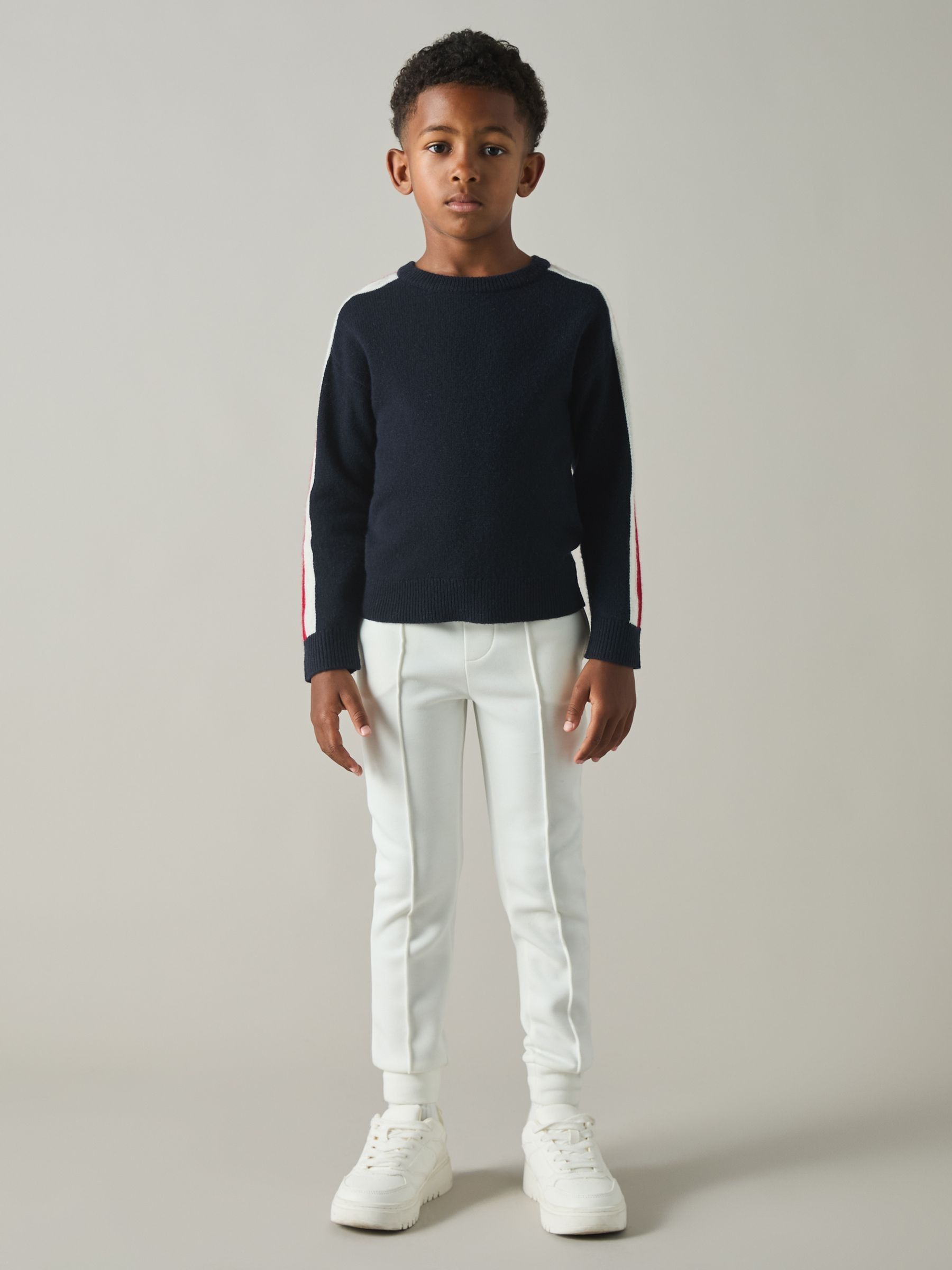 3-9 yrs Wool Stiped-Sleeve Jumper in Navy/Red - Image 3 of 4