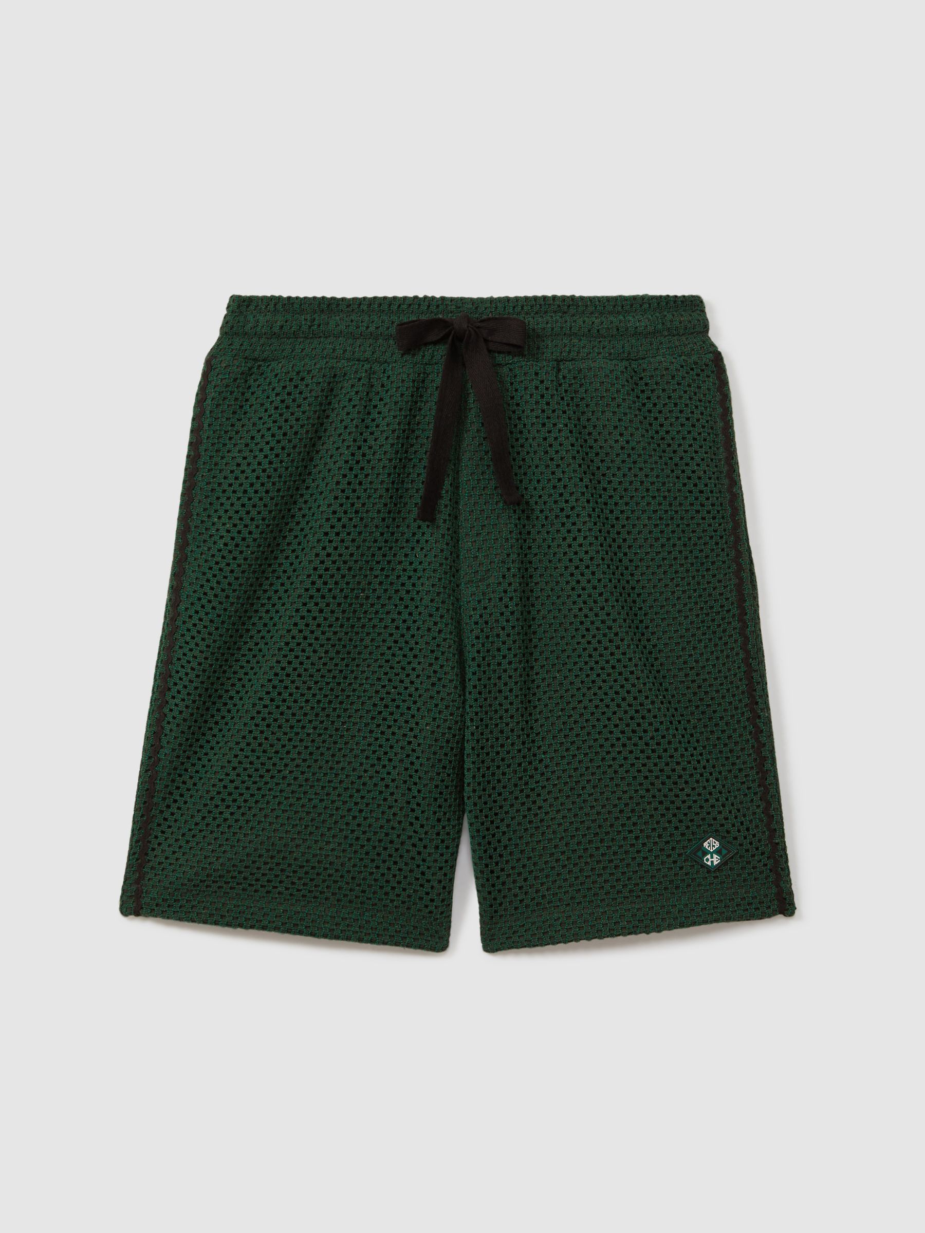 Palmo Dark Green Ché Crochet Contrast Trim Drawstring Shorts - Image 2 of 5