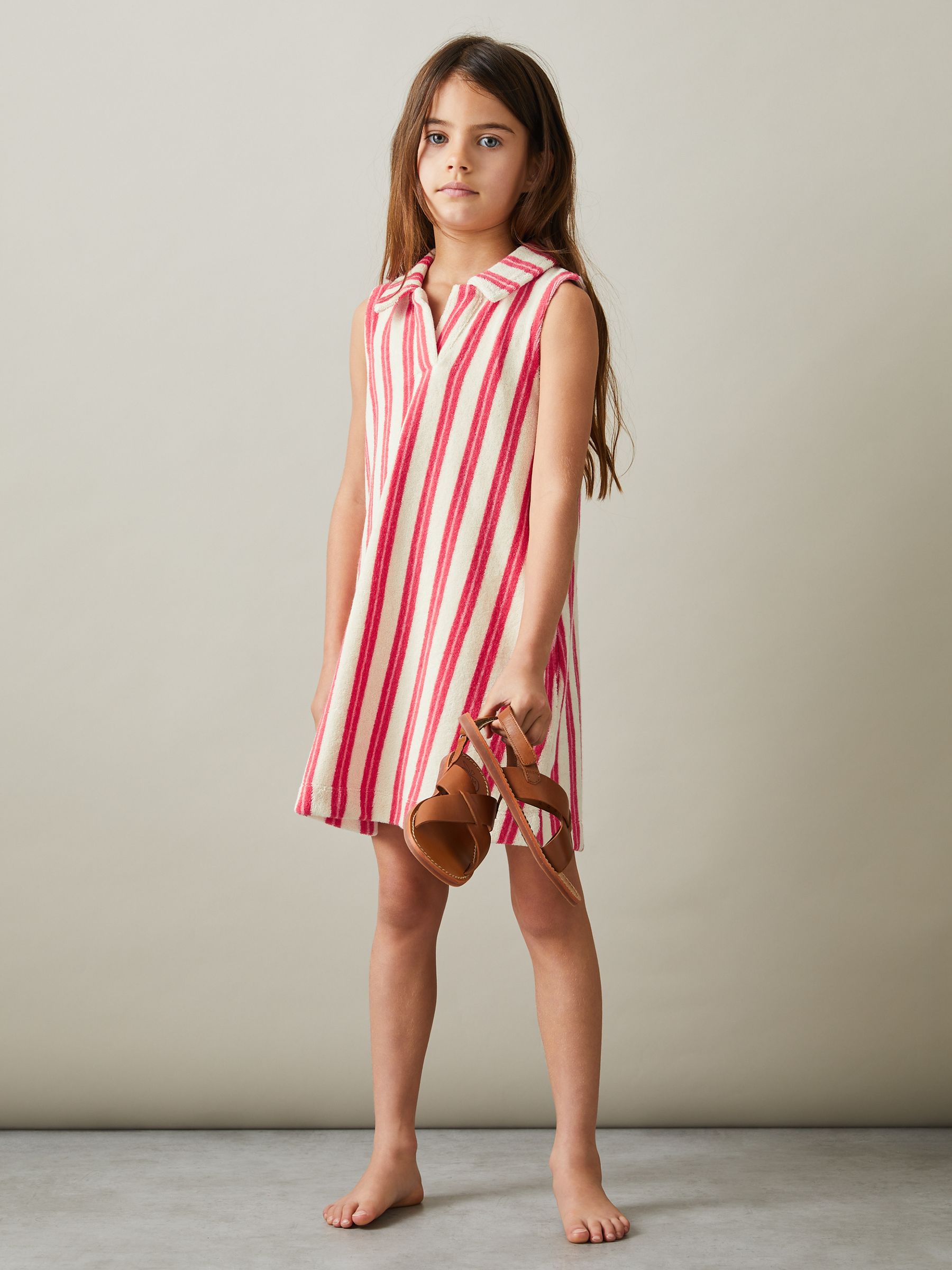 4-9 yrs Towelling Open Collar Dress in Pink - Image 1 of 4