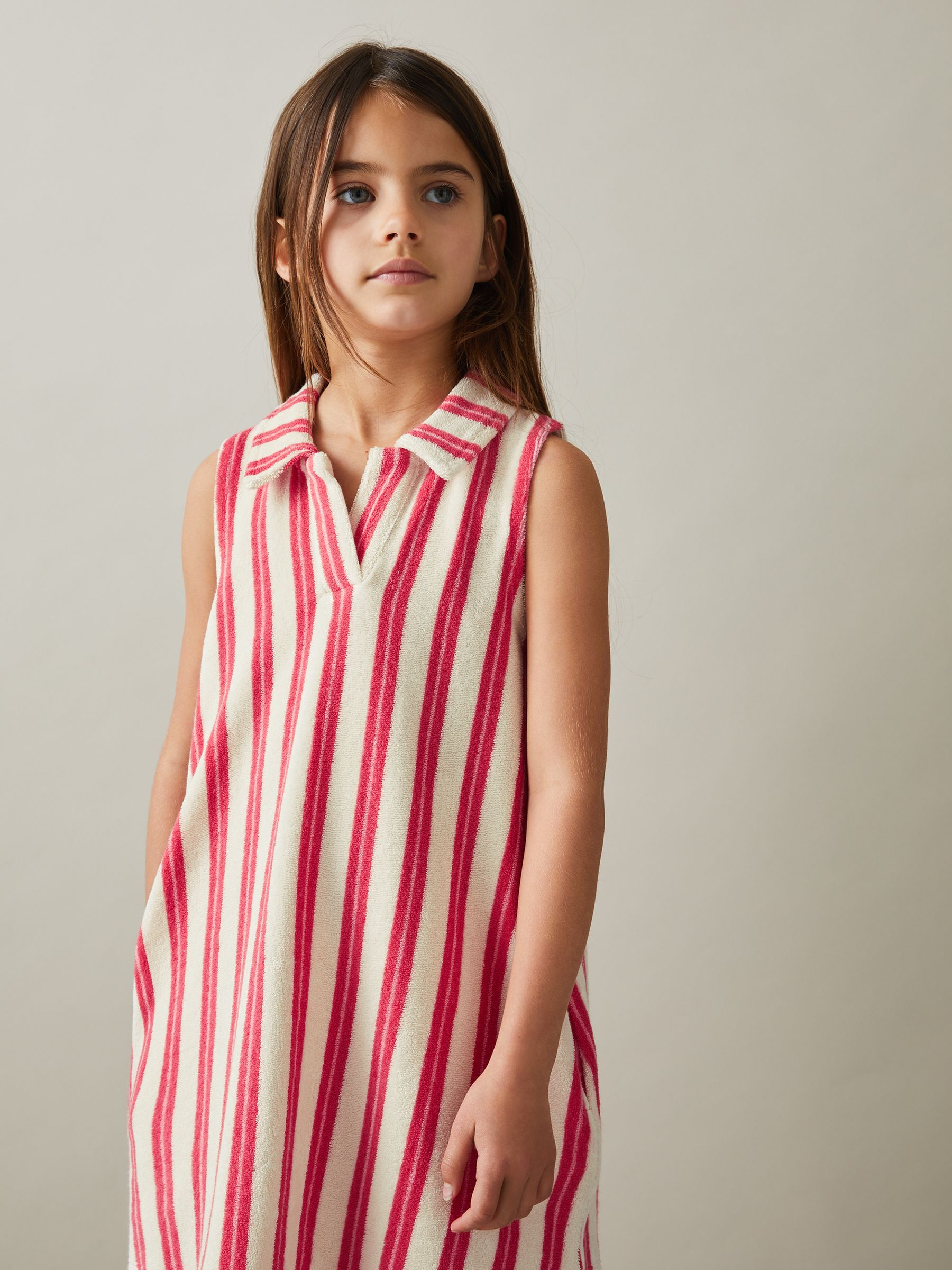 4-9 yrs Towelling Open Collar Dress in Pink - Image 3 of 4