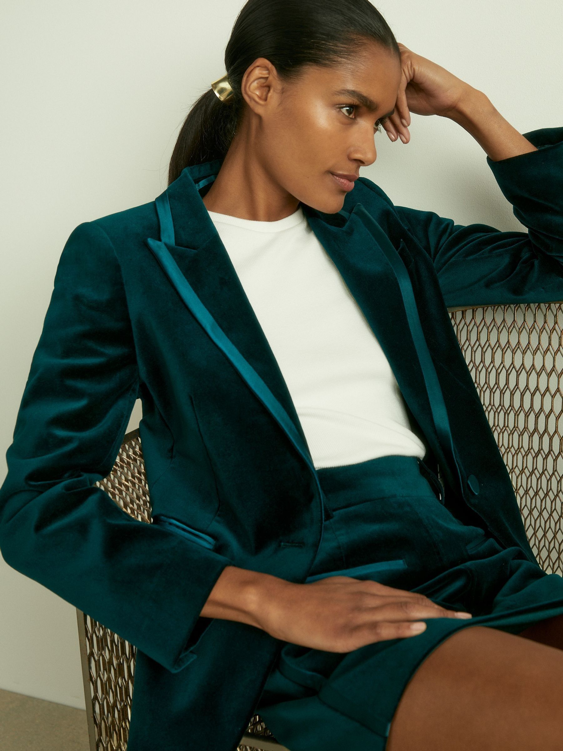 Velvet and Satin Suit Skirt in Teal - Image 3 of 6