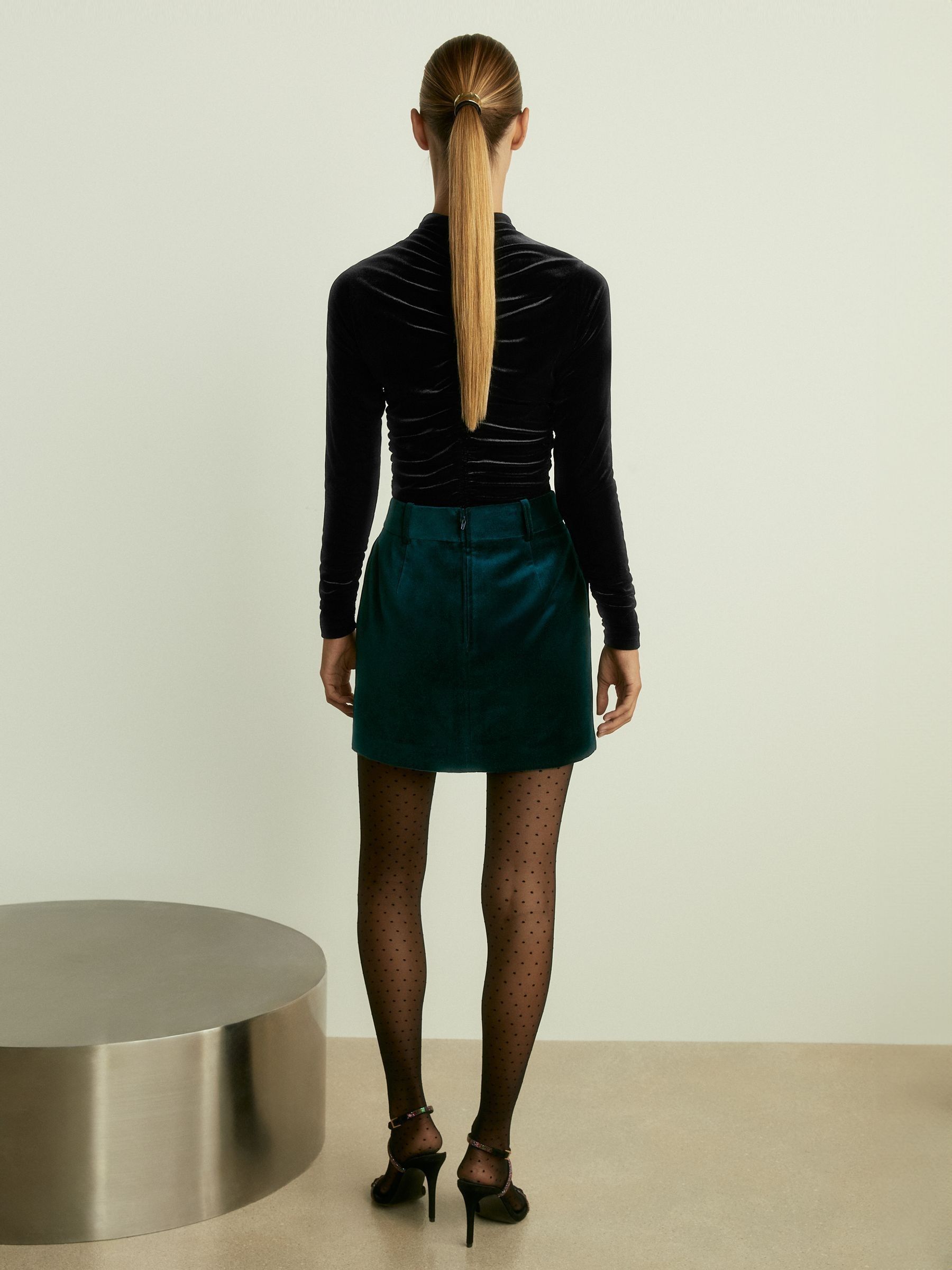 Velvet and Satin Suit Skirt in Teal - Image 5 of 6