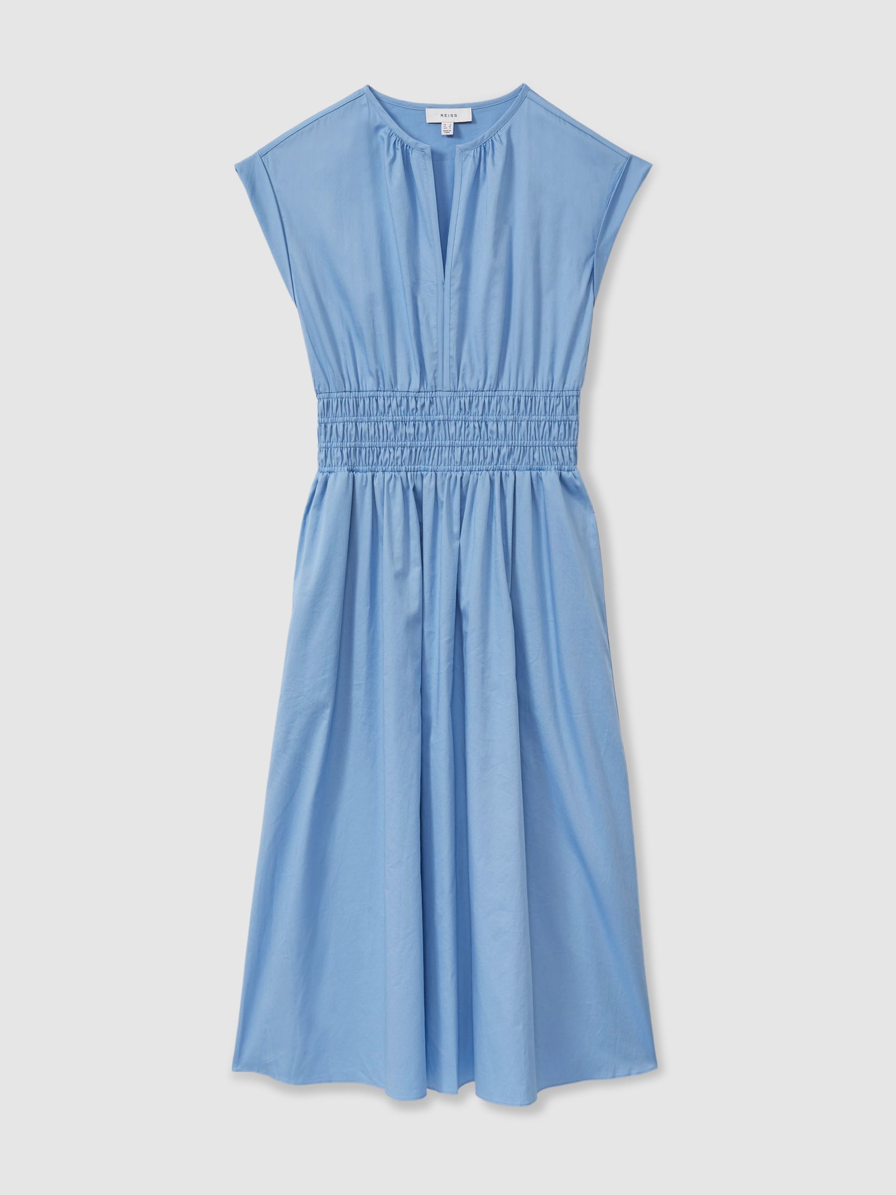 Cotton Ruched Waist Midi Dress in Blue - Image 2 of 5