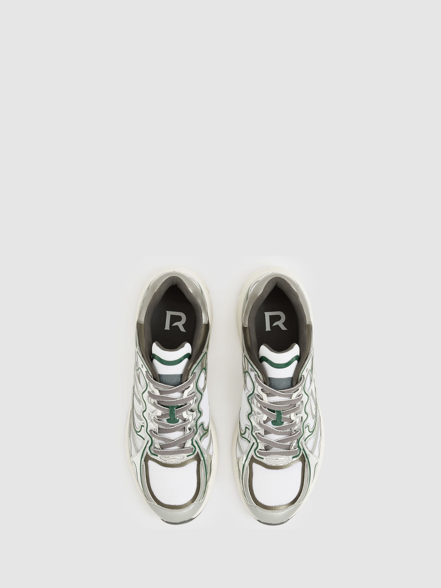 Nubuck and Mesh Trainers in Silver/Green - image 3