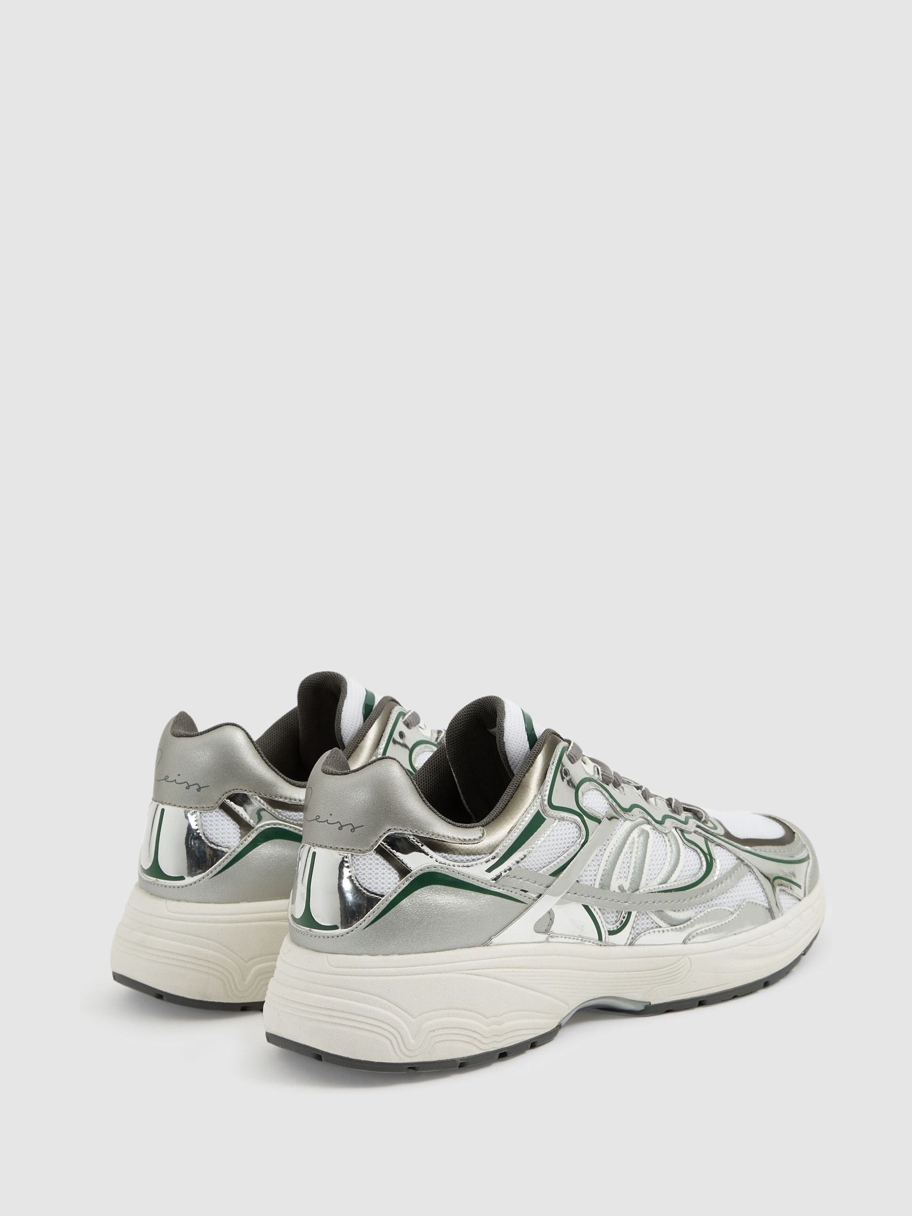 Nubuck and Mesh Trainers in Silver/Green - image 4