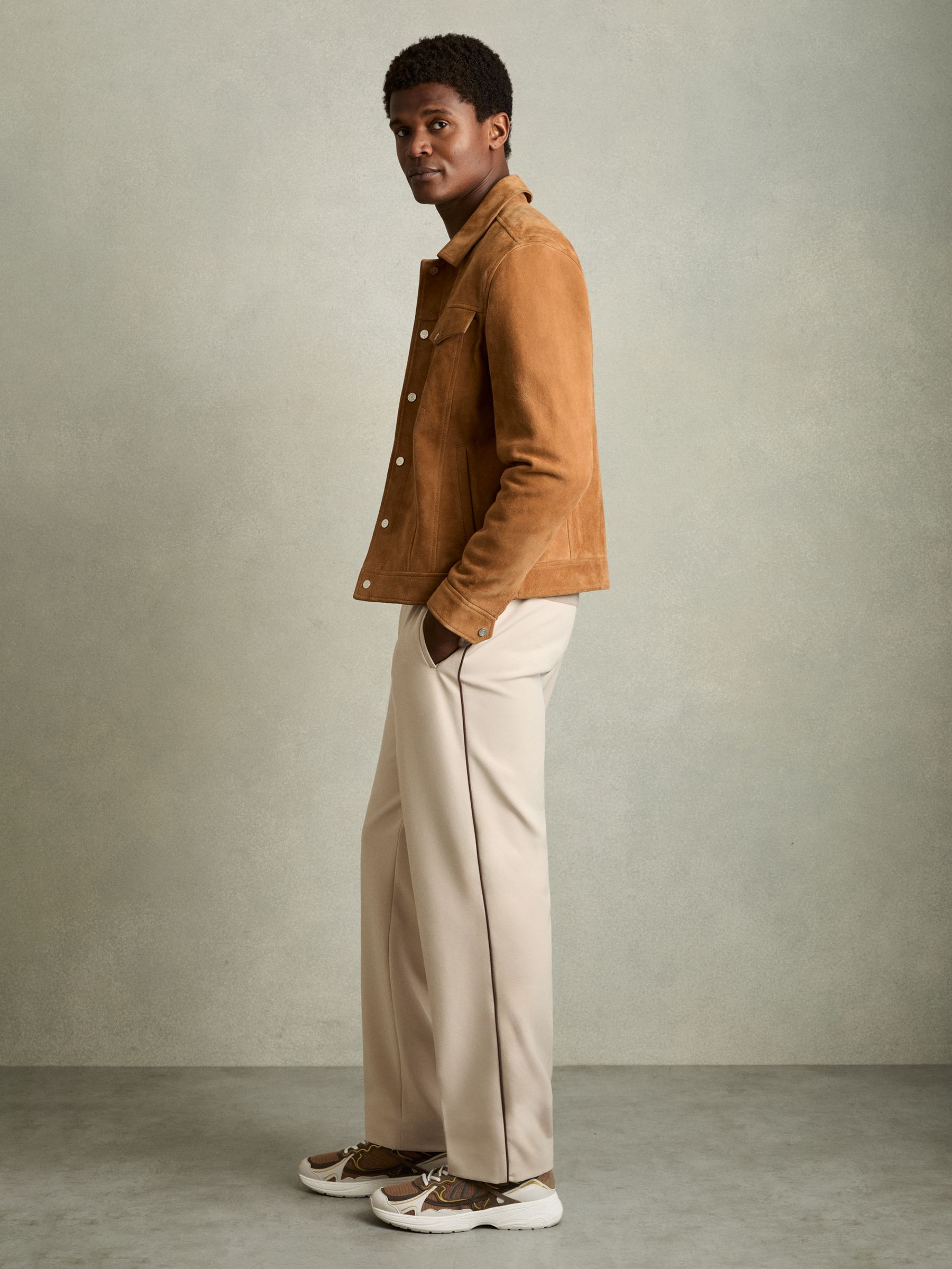Nubuck and Mesh Trainers in Tobacco - Image 2 of 6