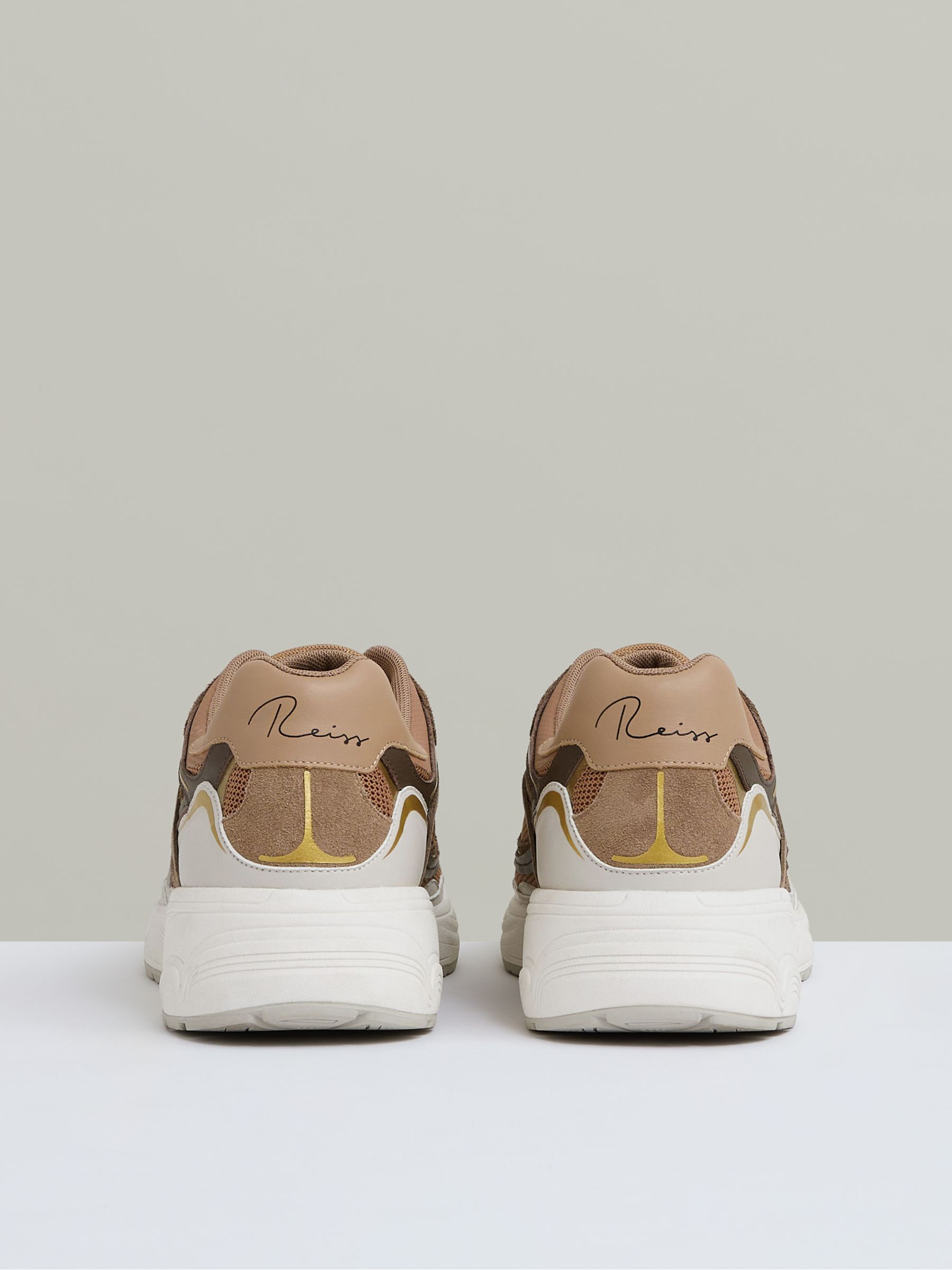 Nubuck and Mesh Trainers in Tobacco - Image 4 of 6