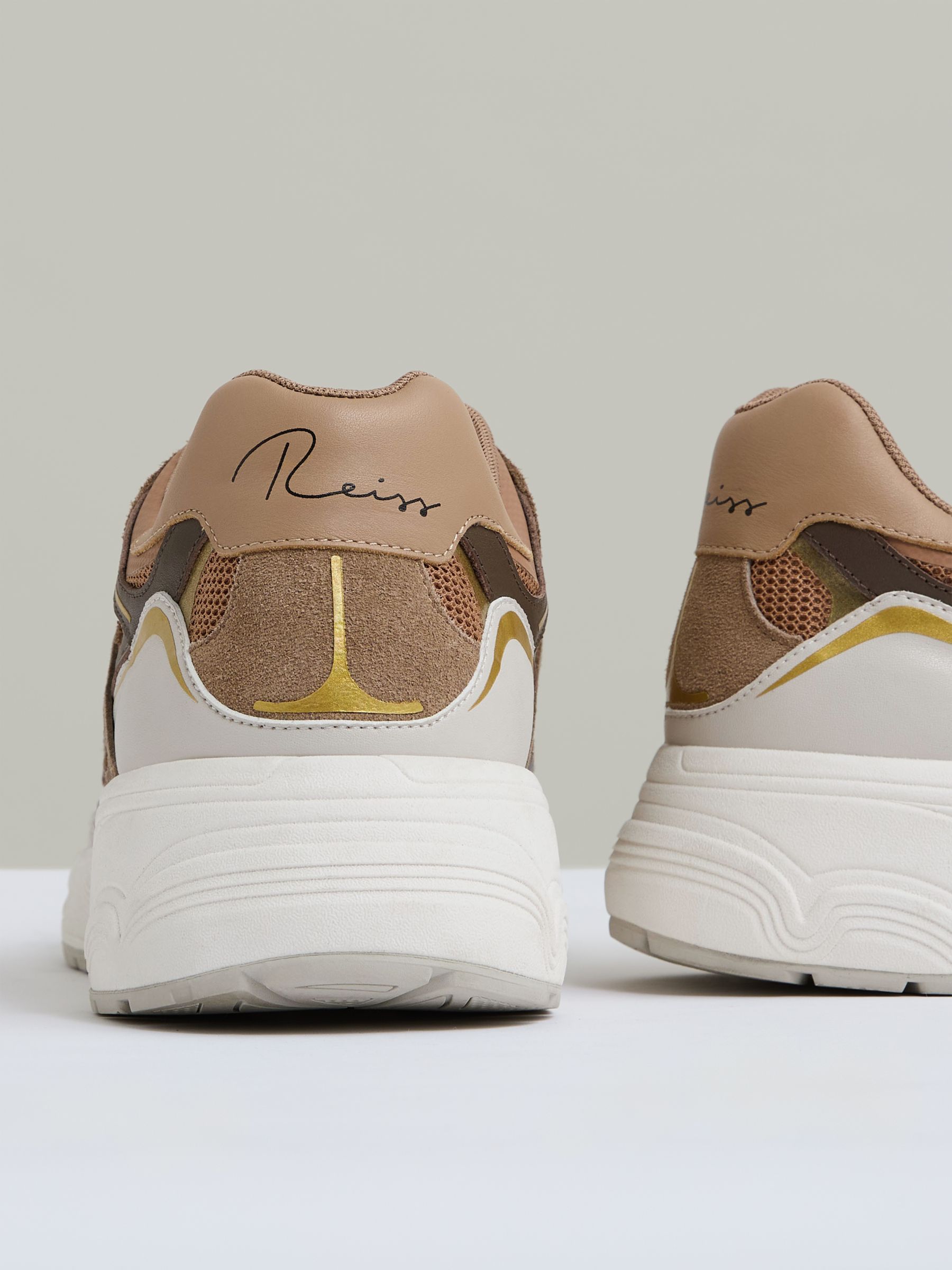 Nubuck and Mesh Trainers in Tobacco - Image 5 of 6