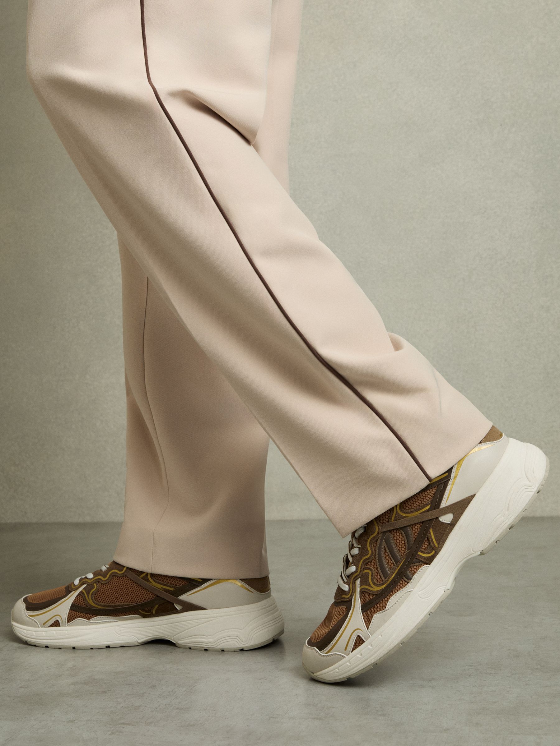Nubuck and Mesh Trainers in Tobacco - Image 6 of 6