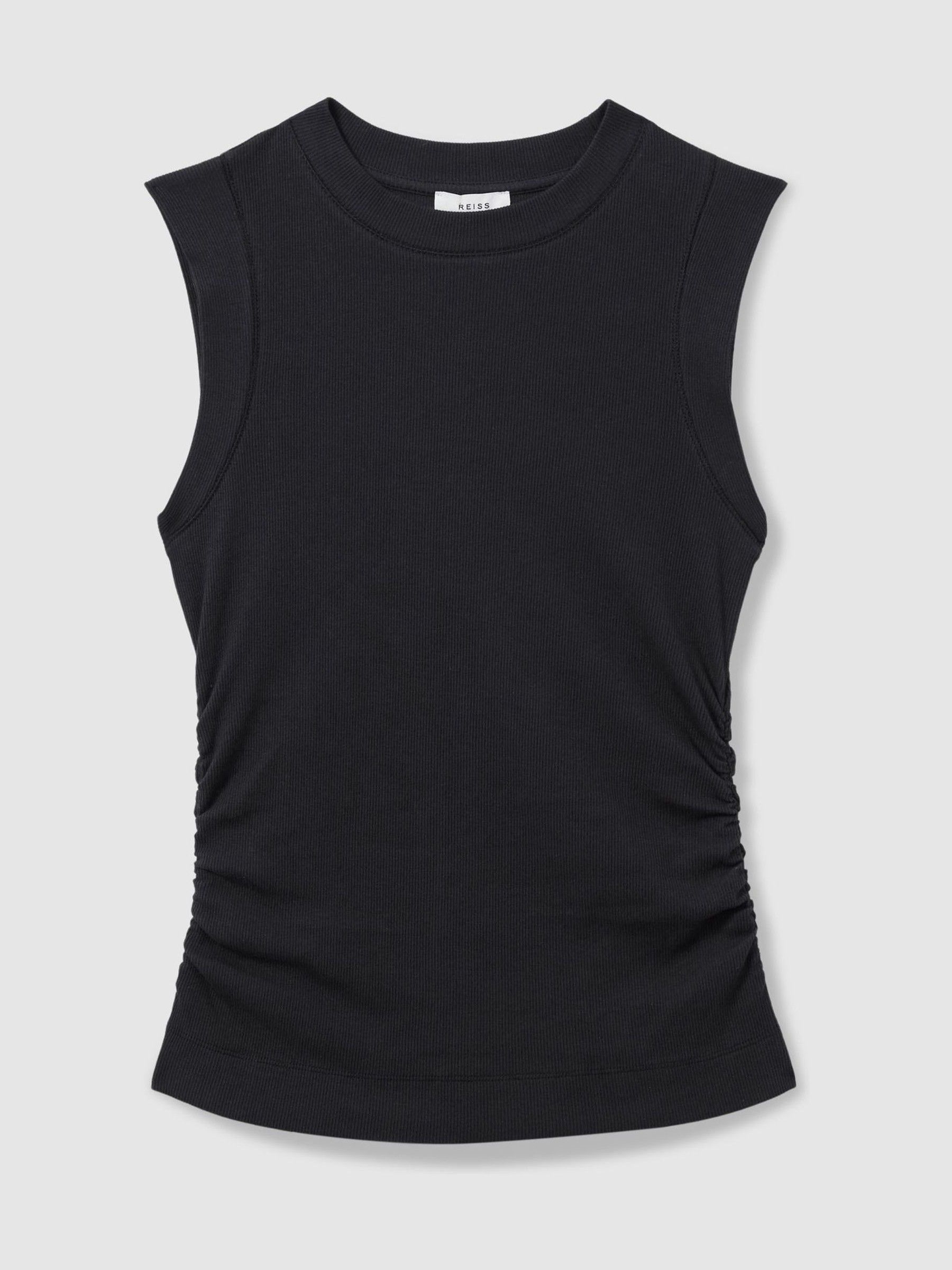 Ribbed Ruched Waist Vest in Navy - Image 2 of 6