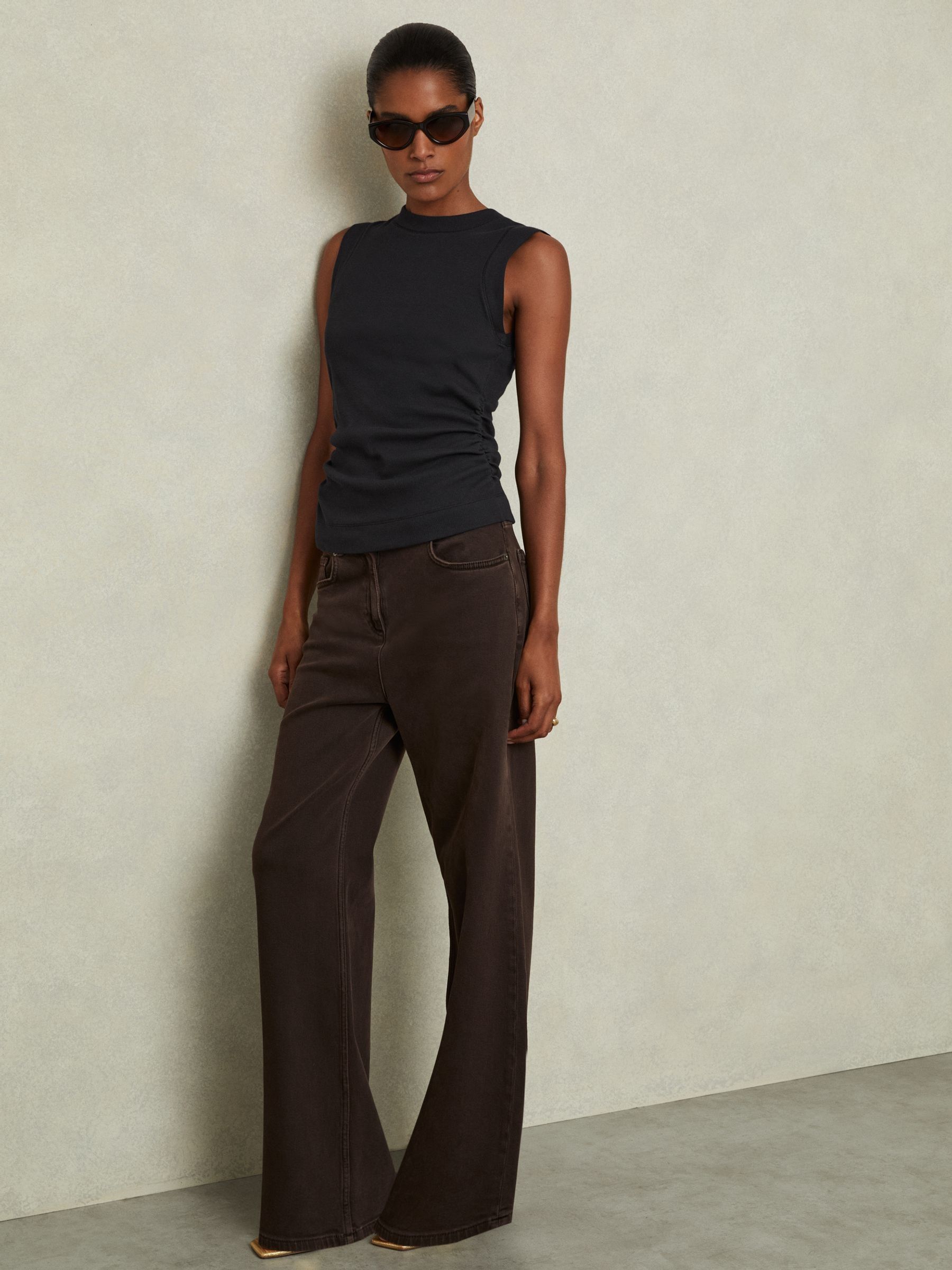 Ribbed Ruched Waist Vest in Navy - Image 3 of 6