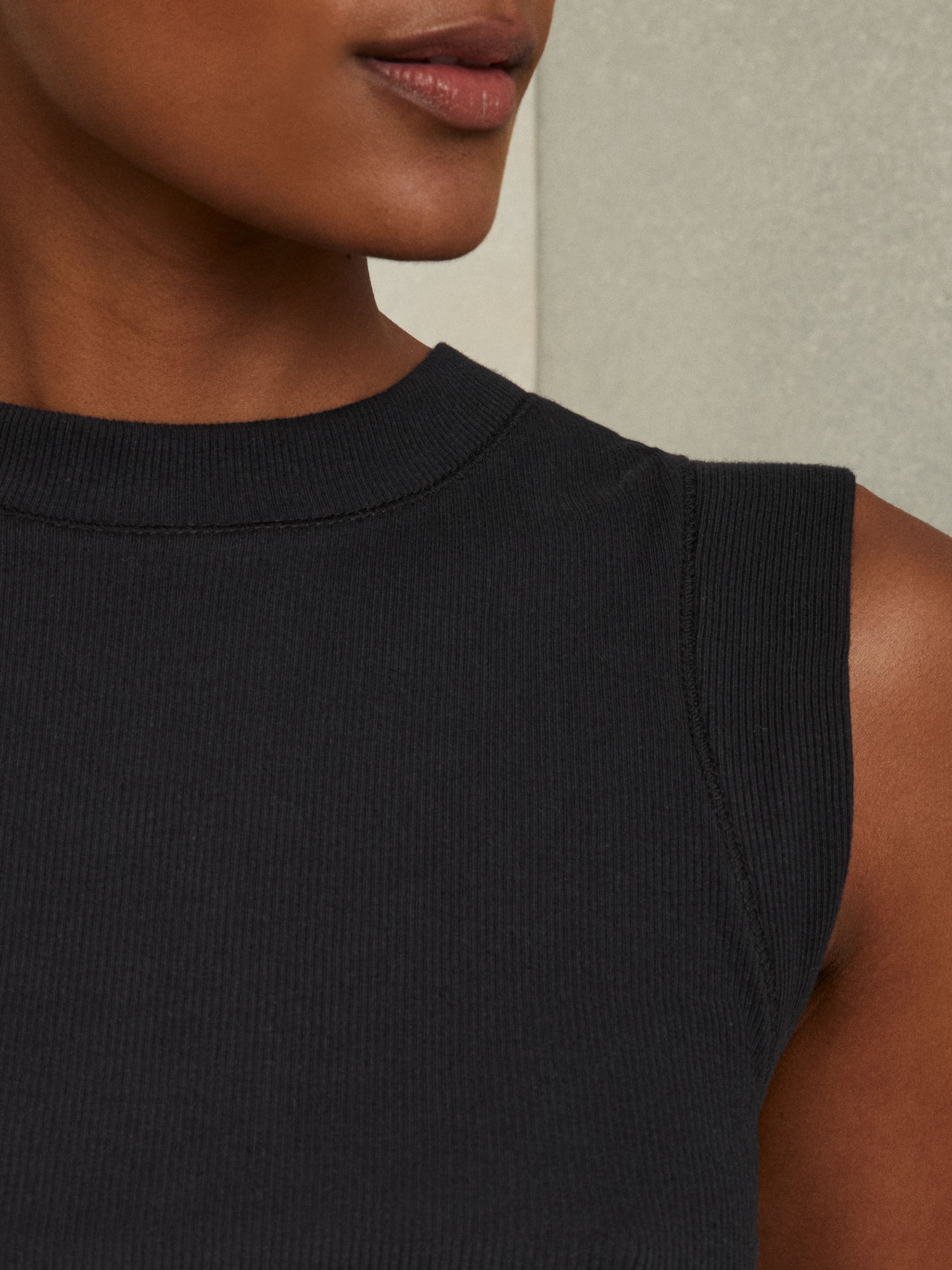 Ribbed Ruched Waist Vest in Navy - Image 4 of 6