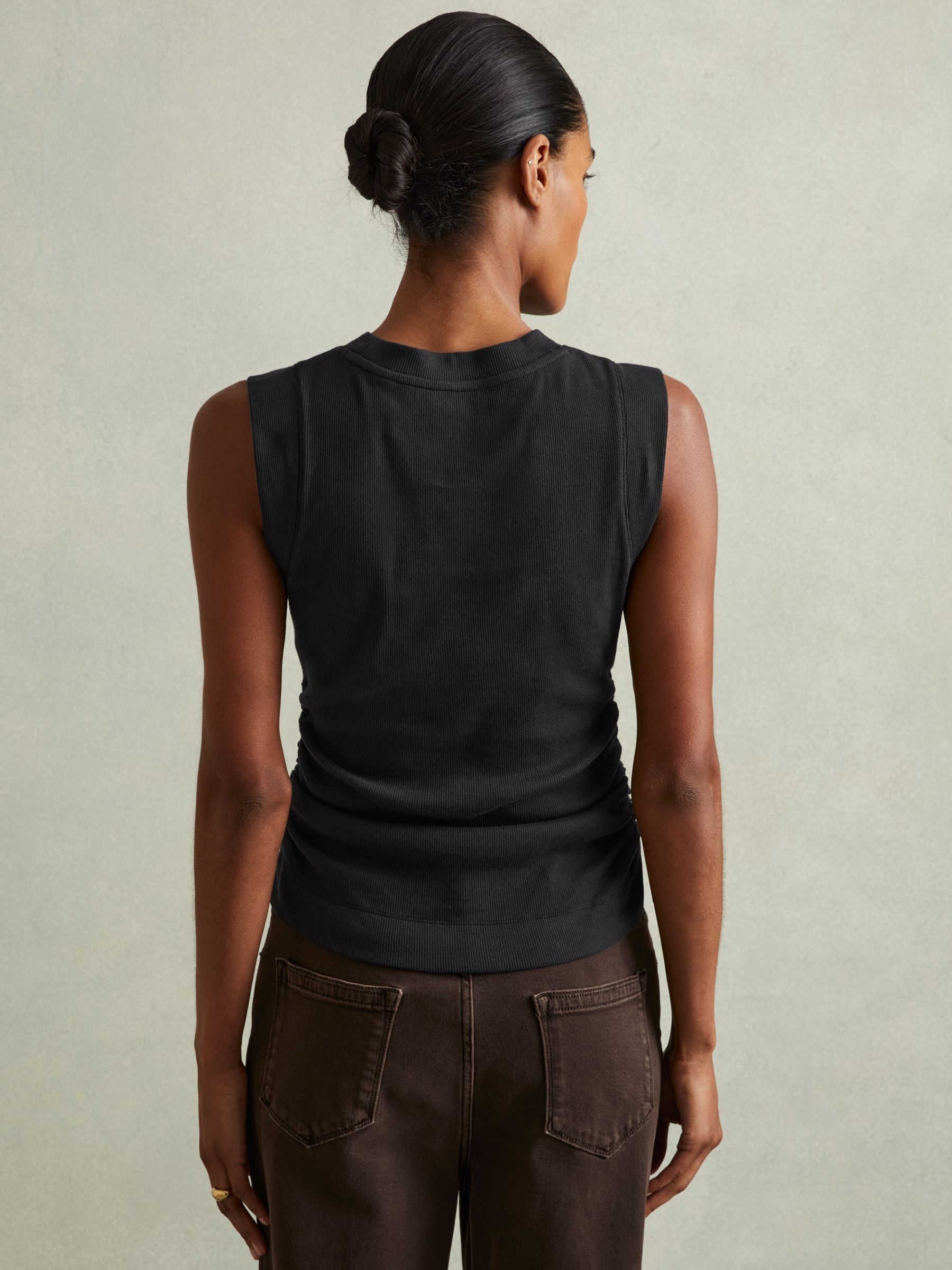 Ribbed Ruched Waist Vest in Navy - Image 5 of 6