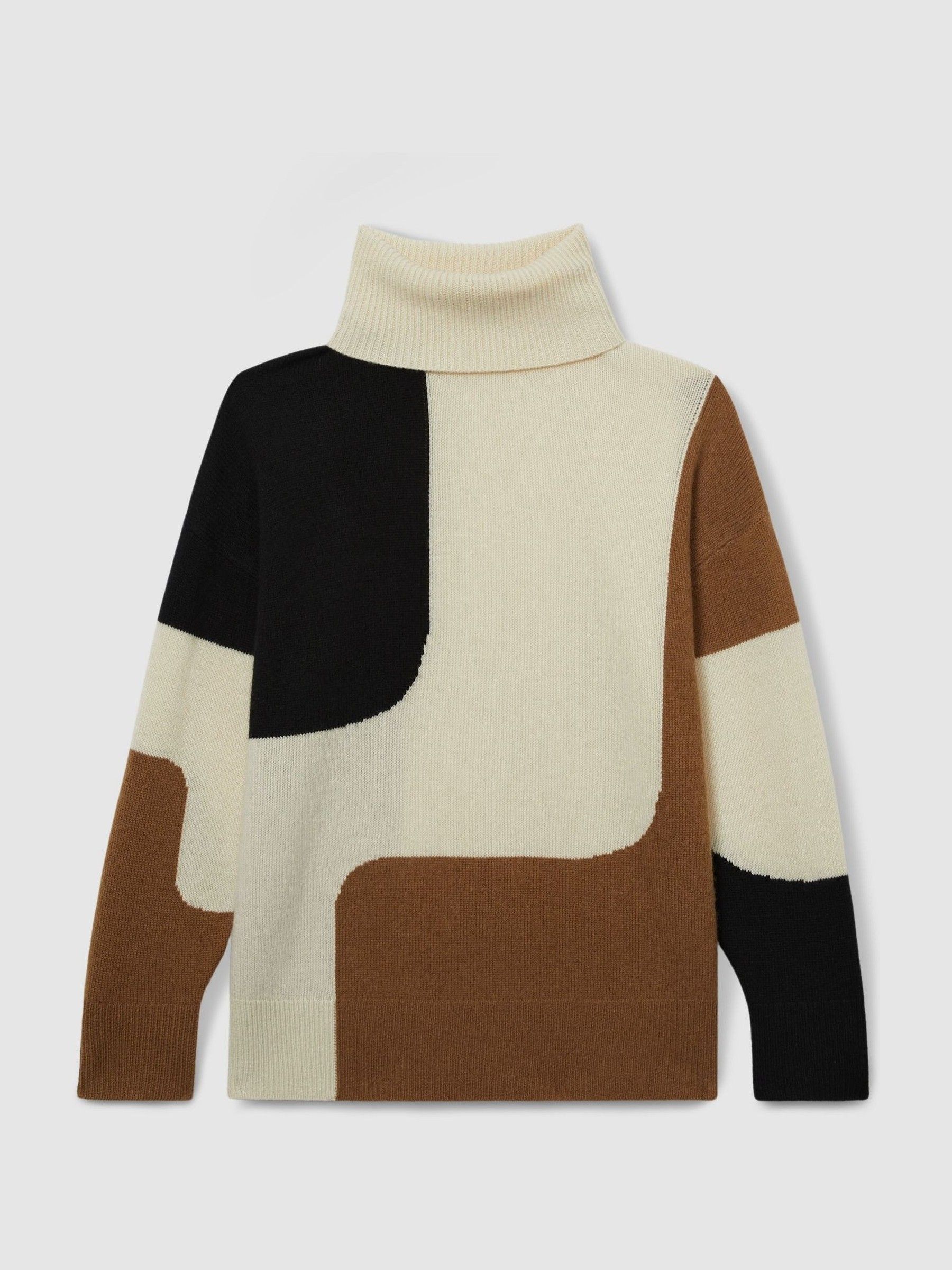 Wool-Cashmere Colourblock-Intarsia Jumper in Cream/Brown - Image 2 of 7