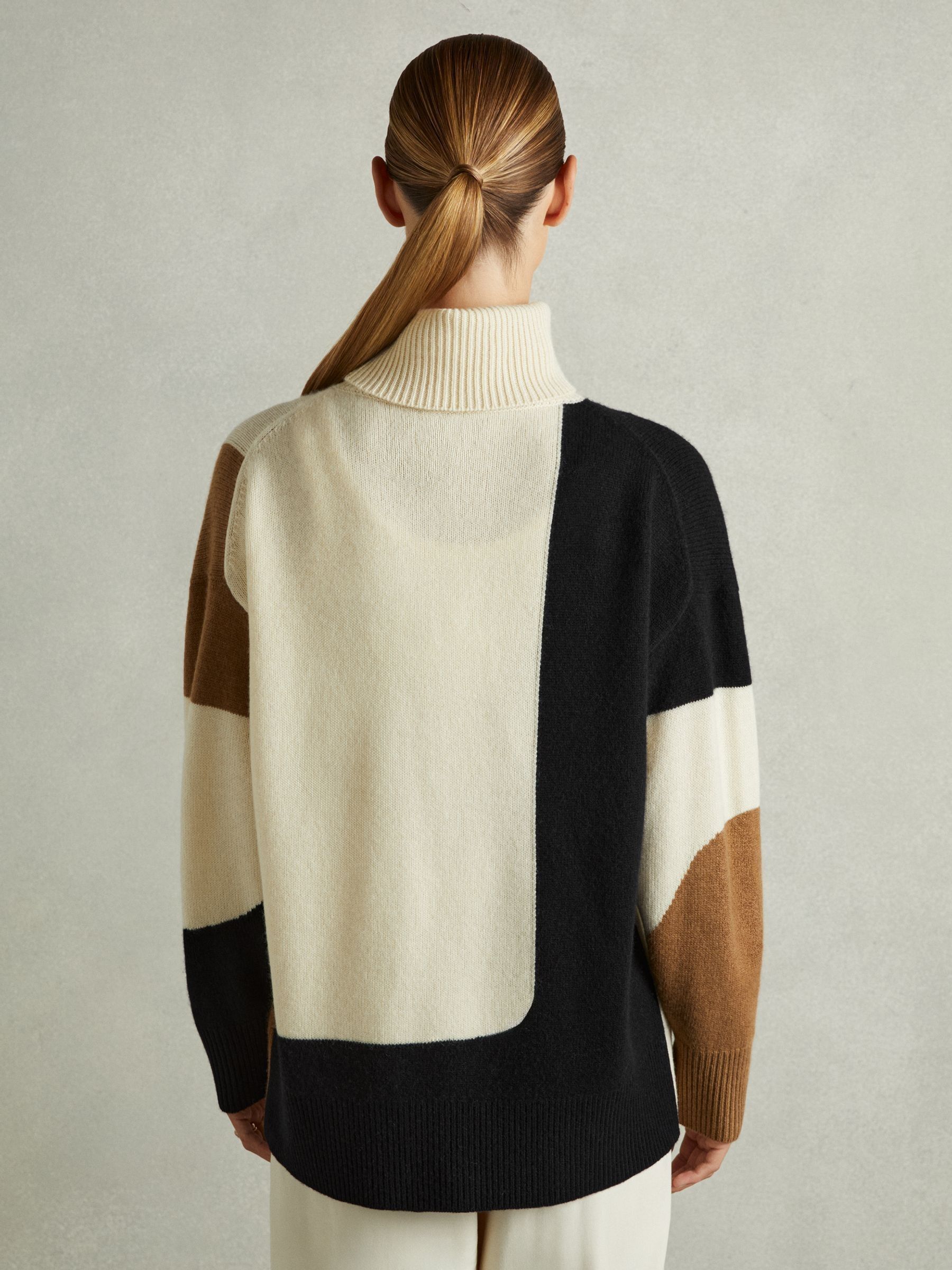 Wool-Cashmere Colourblock-Intarsia Jumper in Cream/Brown - Image 6 of 7
