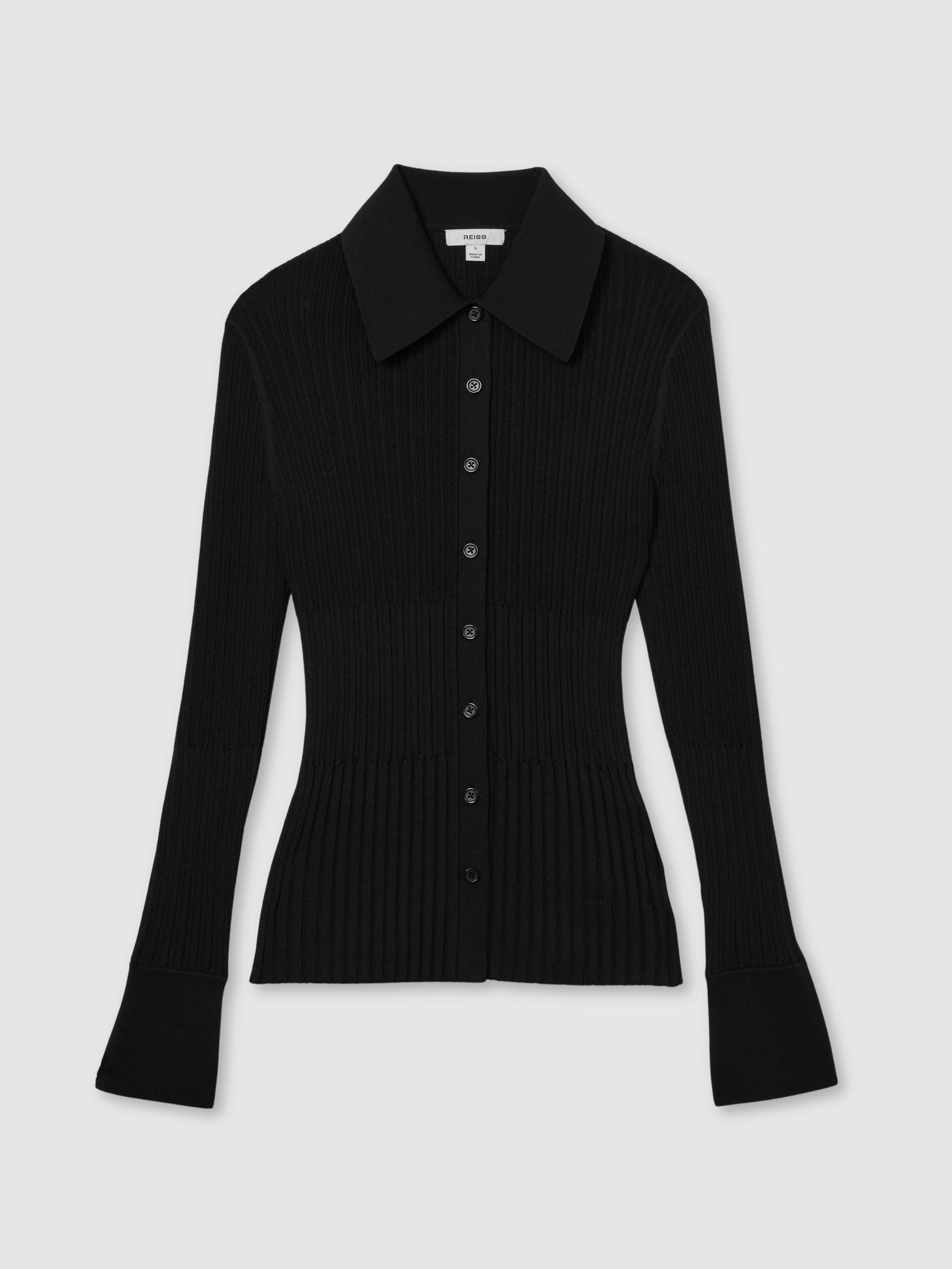 Ribbed Knitted Shirt in Black - Image 2 of 8