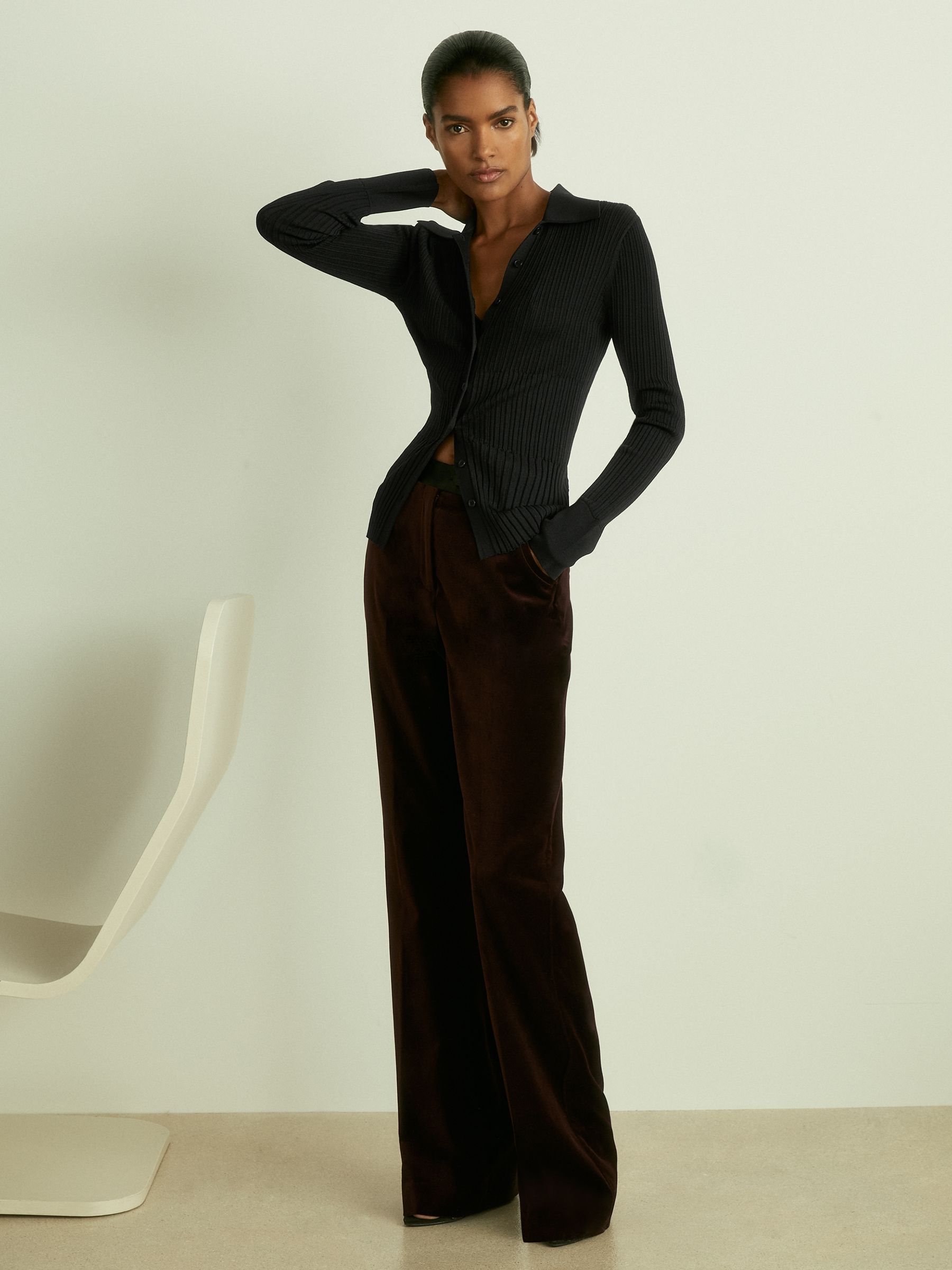 Ribbed Knitted Shirt in Black - Image 3 of 8