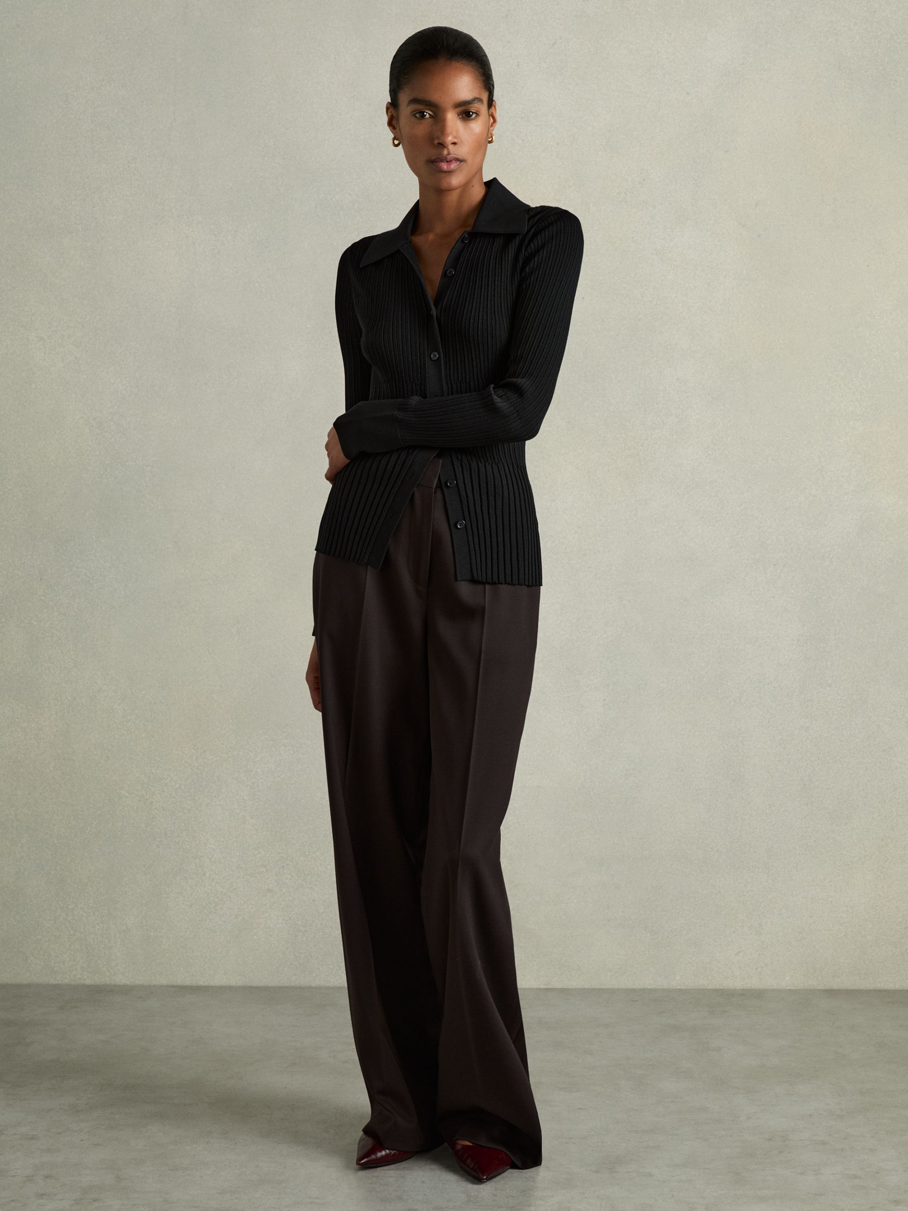 Ribbed Knitted Shirt in Black - Image 6 of 8