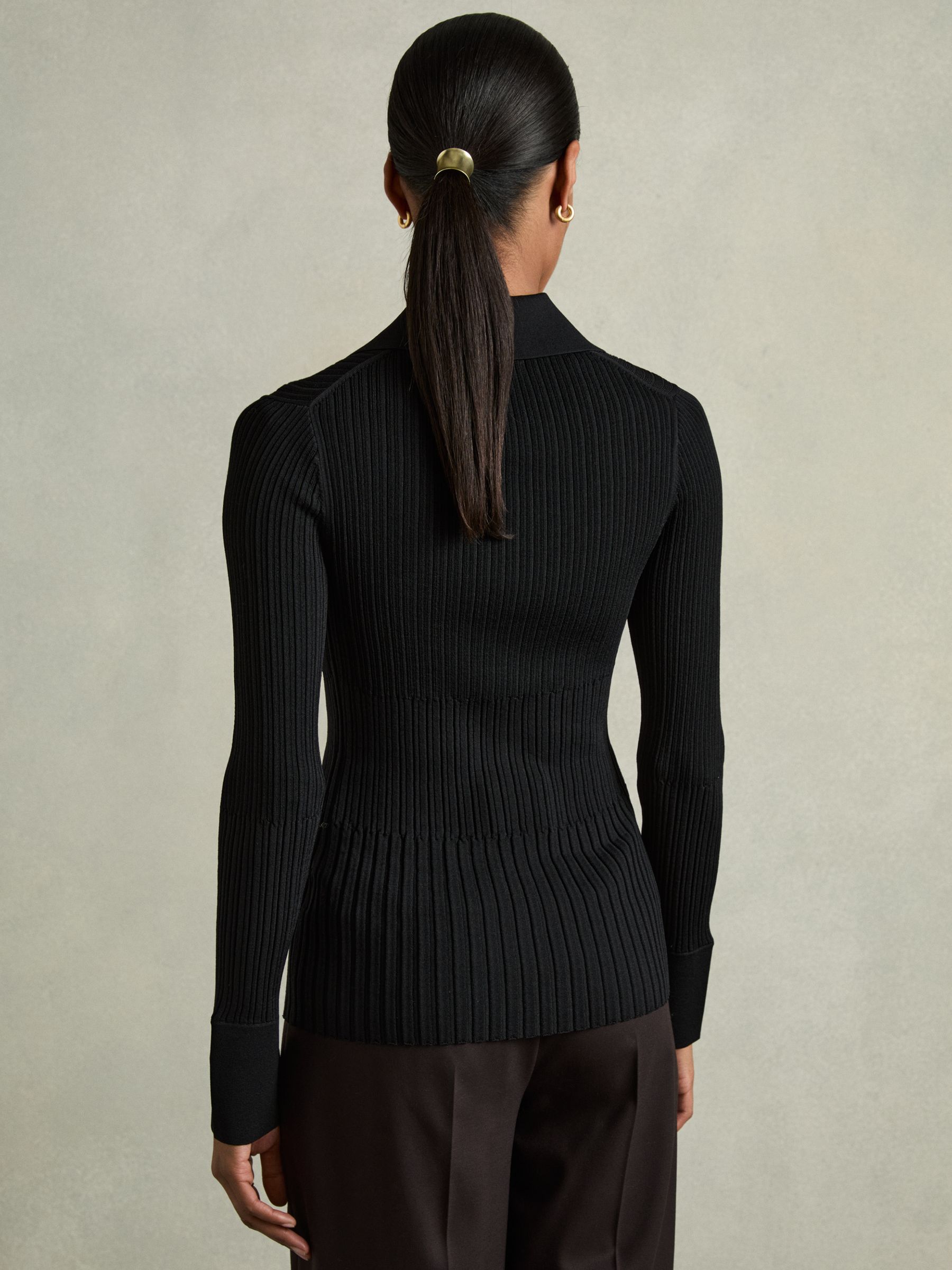 Ribbed Knitted Shirt in Black - Image 7 of 8