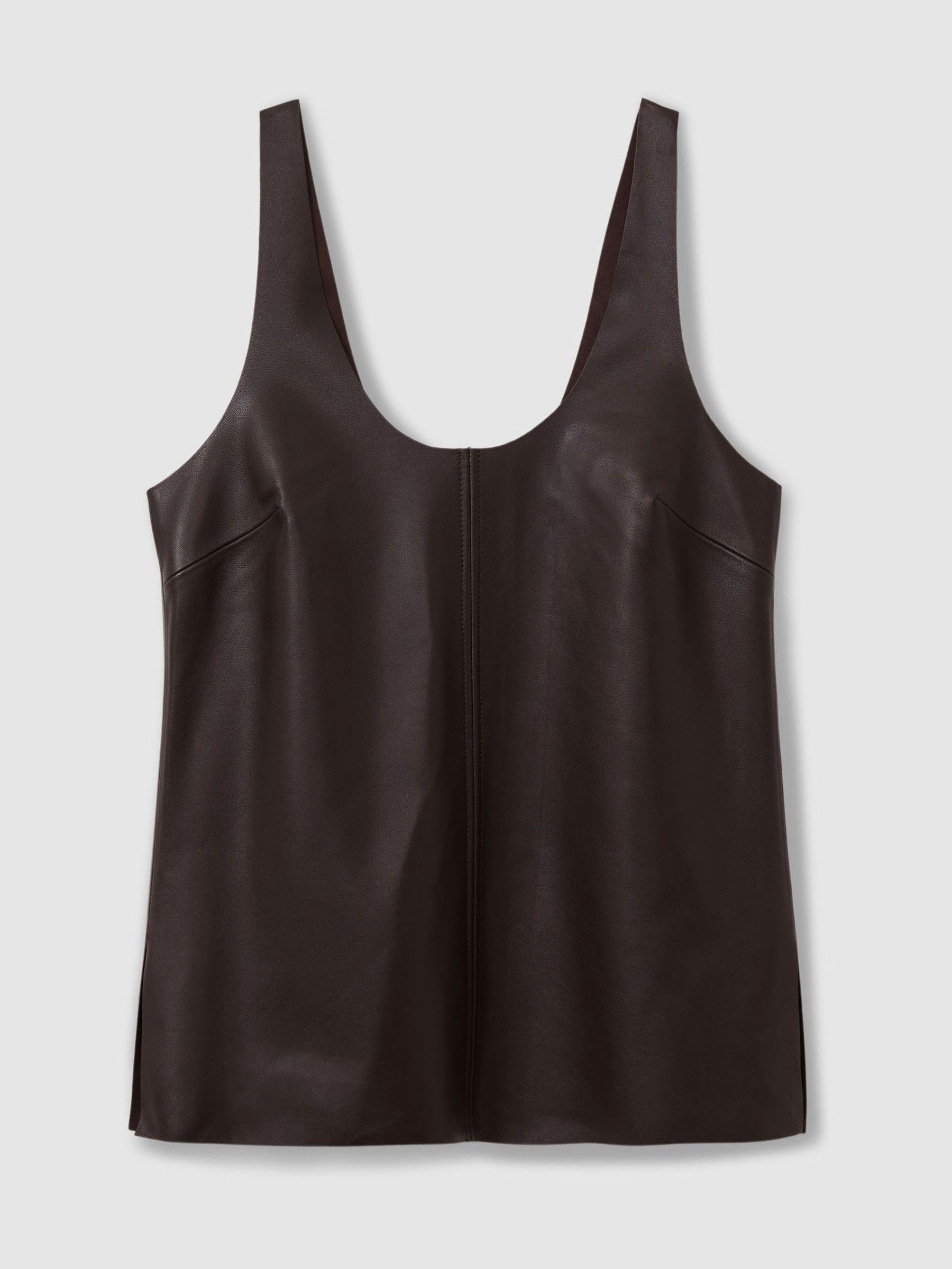 Atelier Leather Scoop-Neck Top in Chocolate - Image 2 of 6