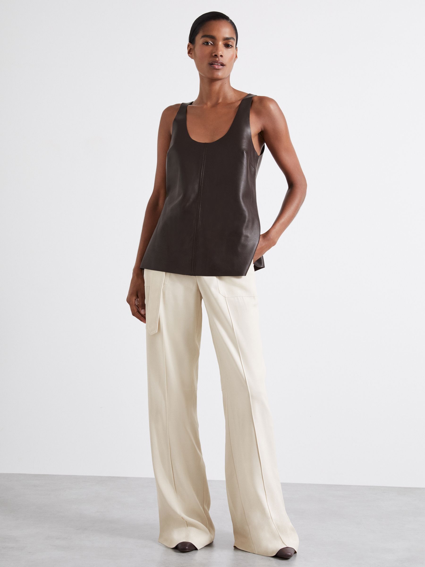 Atelier Leather Scoop-Neck Top in Chocolate - Image 4 of 6