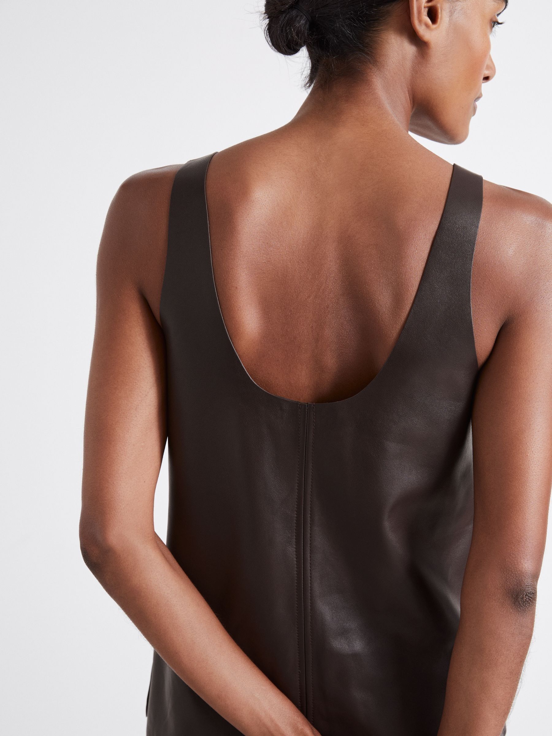 Atelier Leather Scoop-Neck Top in Chocolate - Image 5 of 6