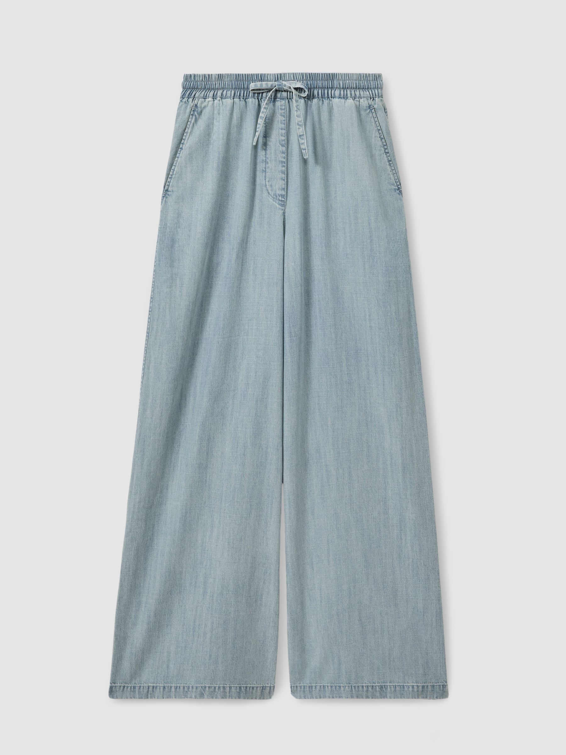 Denim Look Wide Leg Trousers in Light Blue - Image 2 of 6