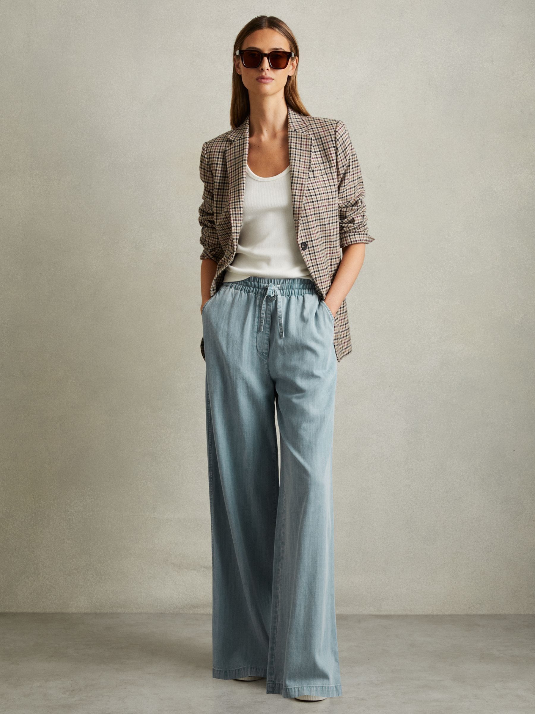Denim Look Wide Leg Trousers in Light Blue - Image 6 of 6