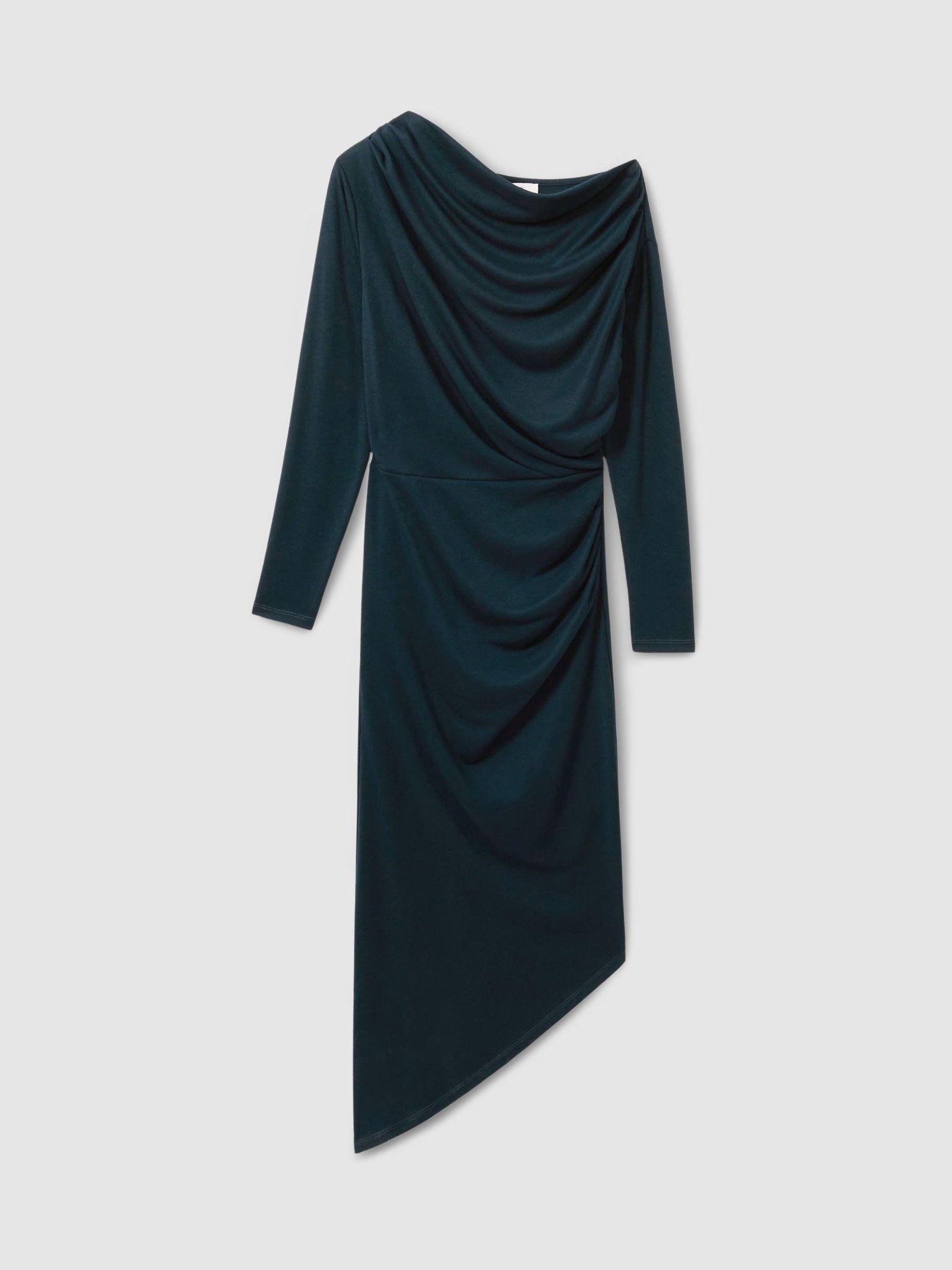 Petite Off-The-Shoulder Ruched Jersey Midi Dress in Teal - Image 2 of 7