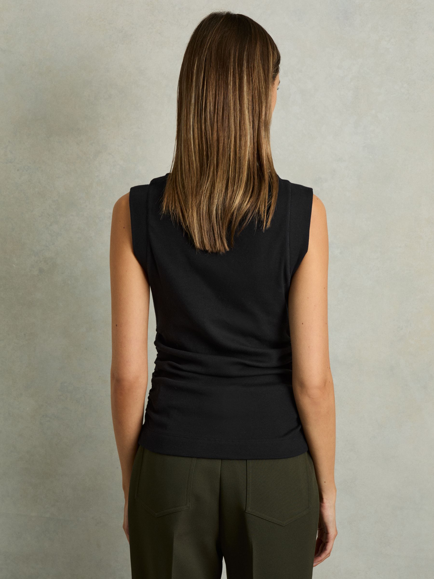 Ribbed Ruched Waist Vest in Black - Image 6 of 6