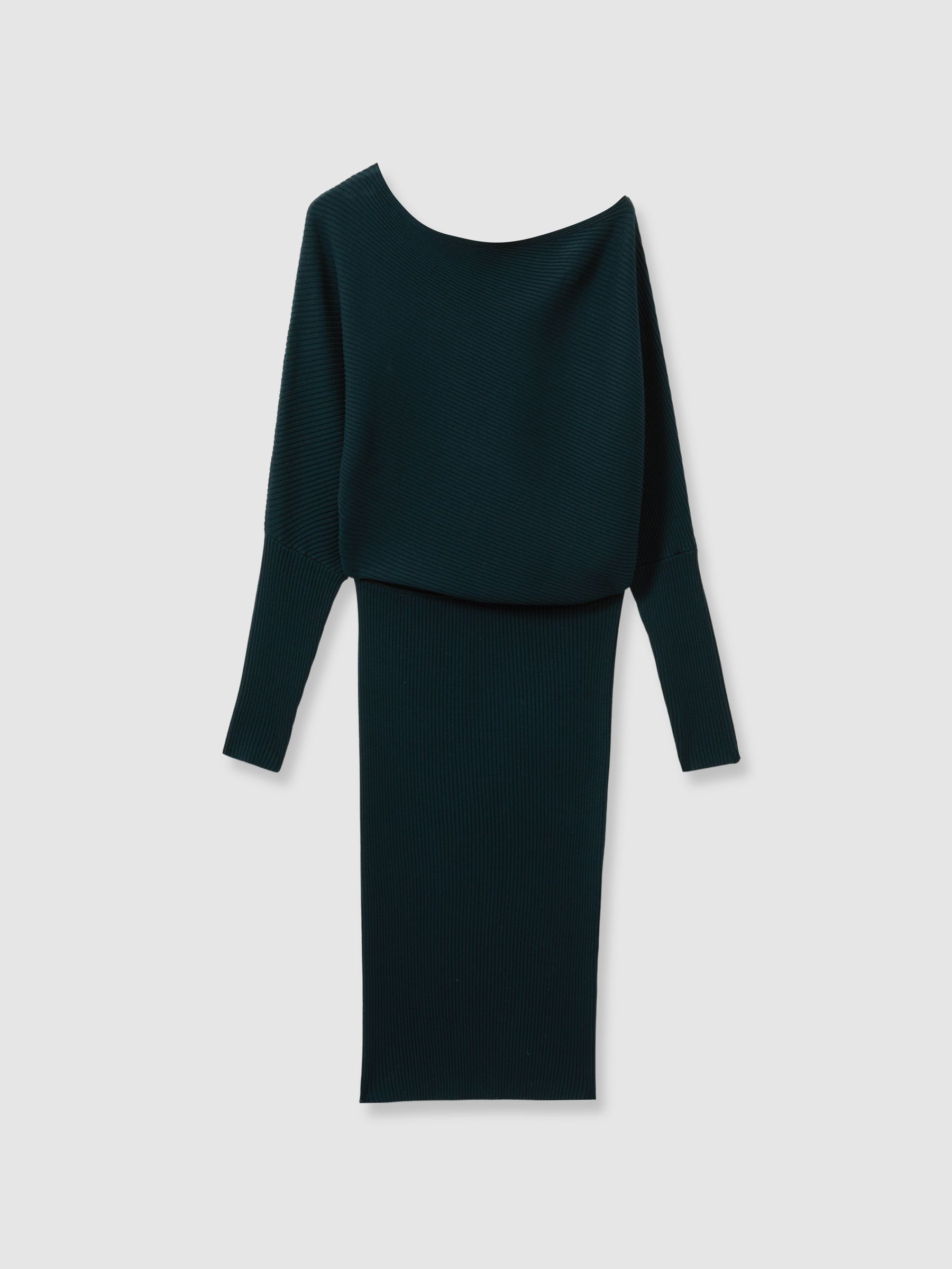 Ribbed Off-the-Shoulder Dress in Teal - Image 2 of 6