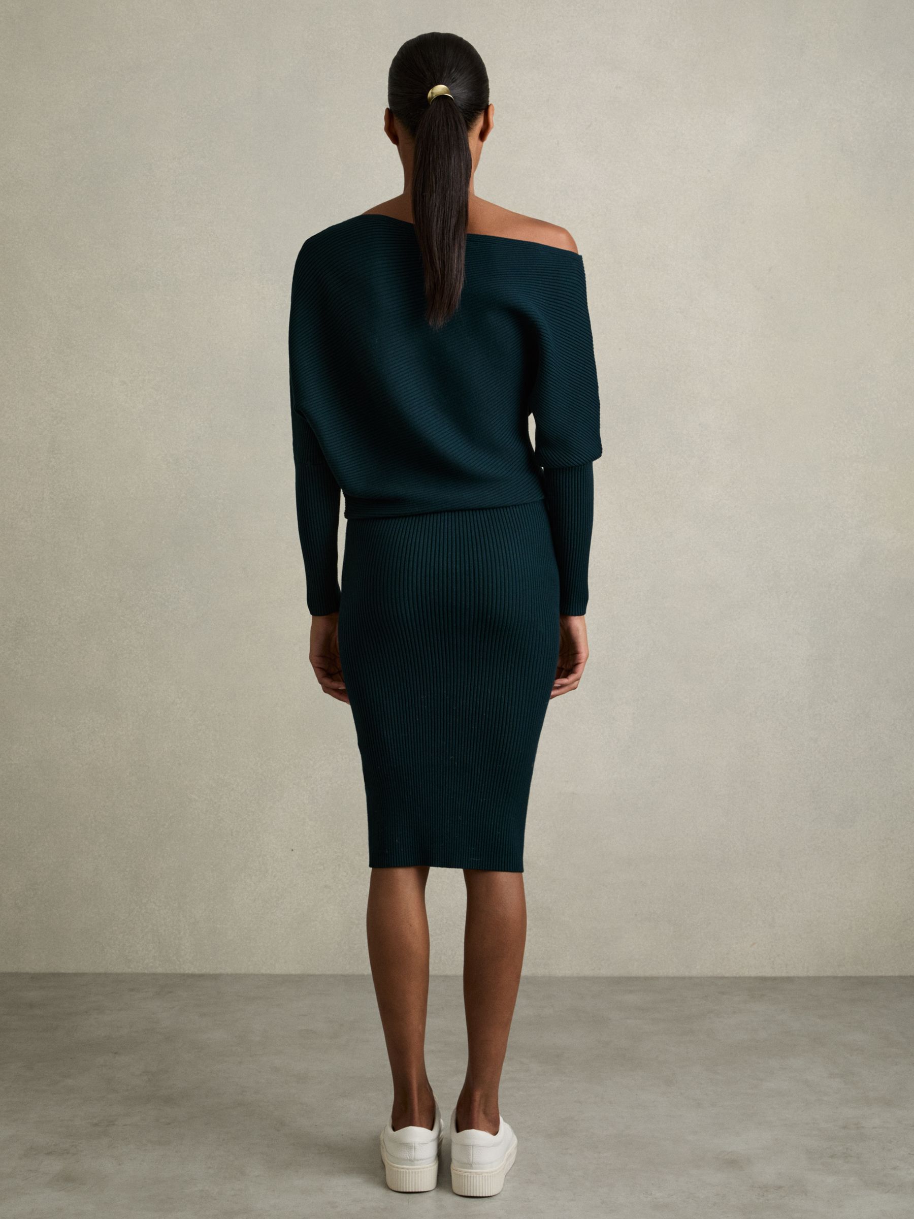 Ribbed Off-the-Shoulder Dress in Teal - Image 5 of 6