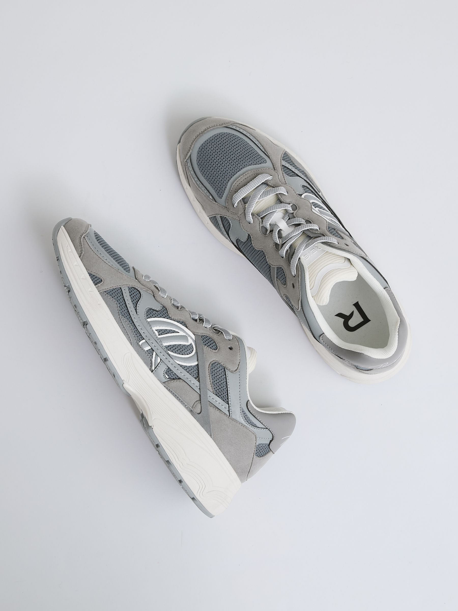 Nubuck and Mesh Trainers in Grey - Image 3 of 6
