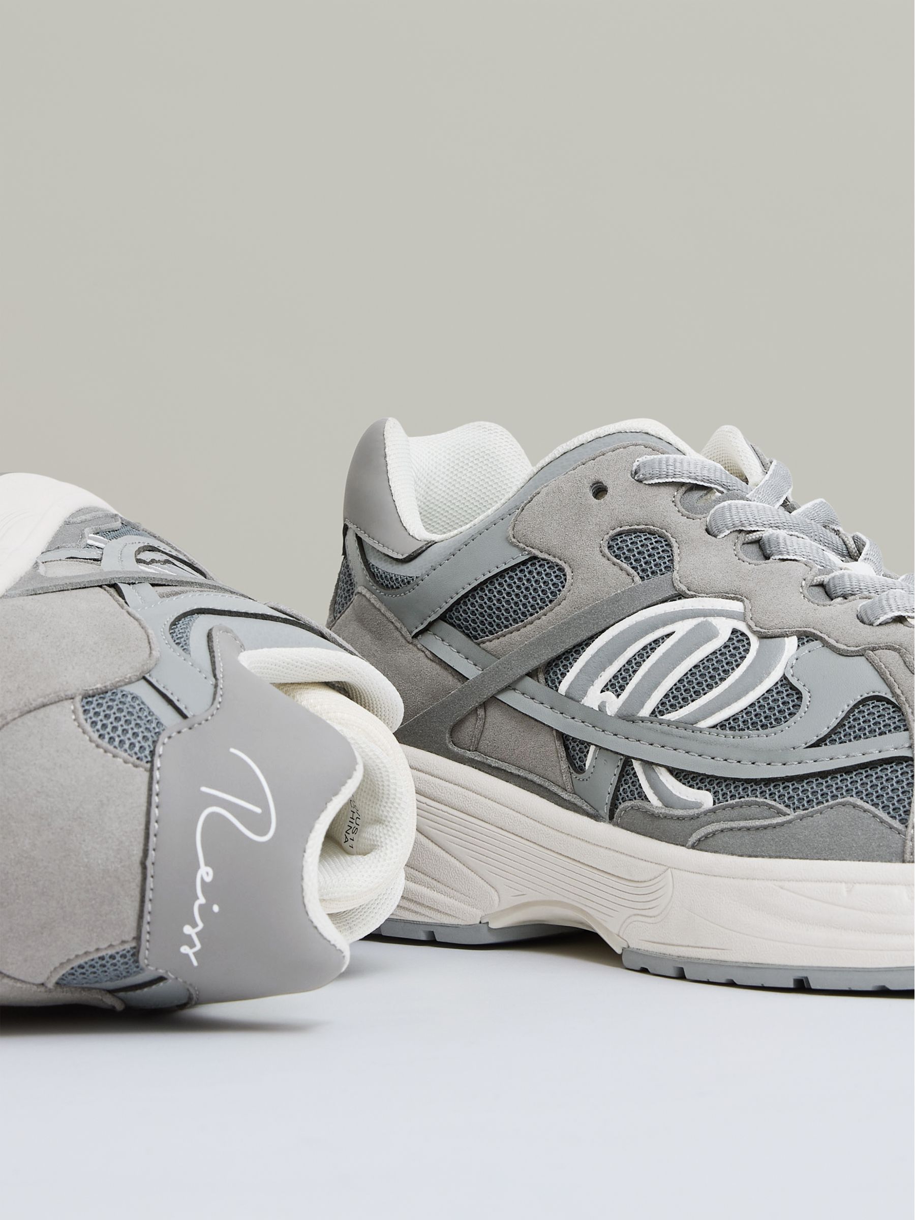 Nubuck and Mesh Trainers in Grey - Image 5 of 6