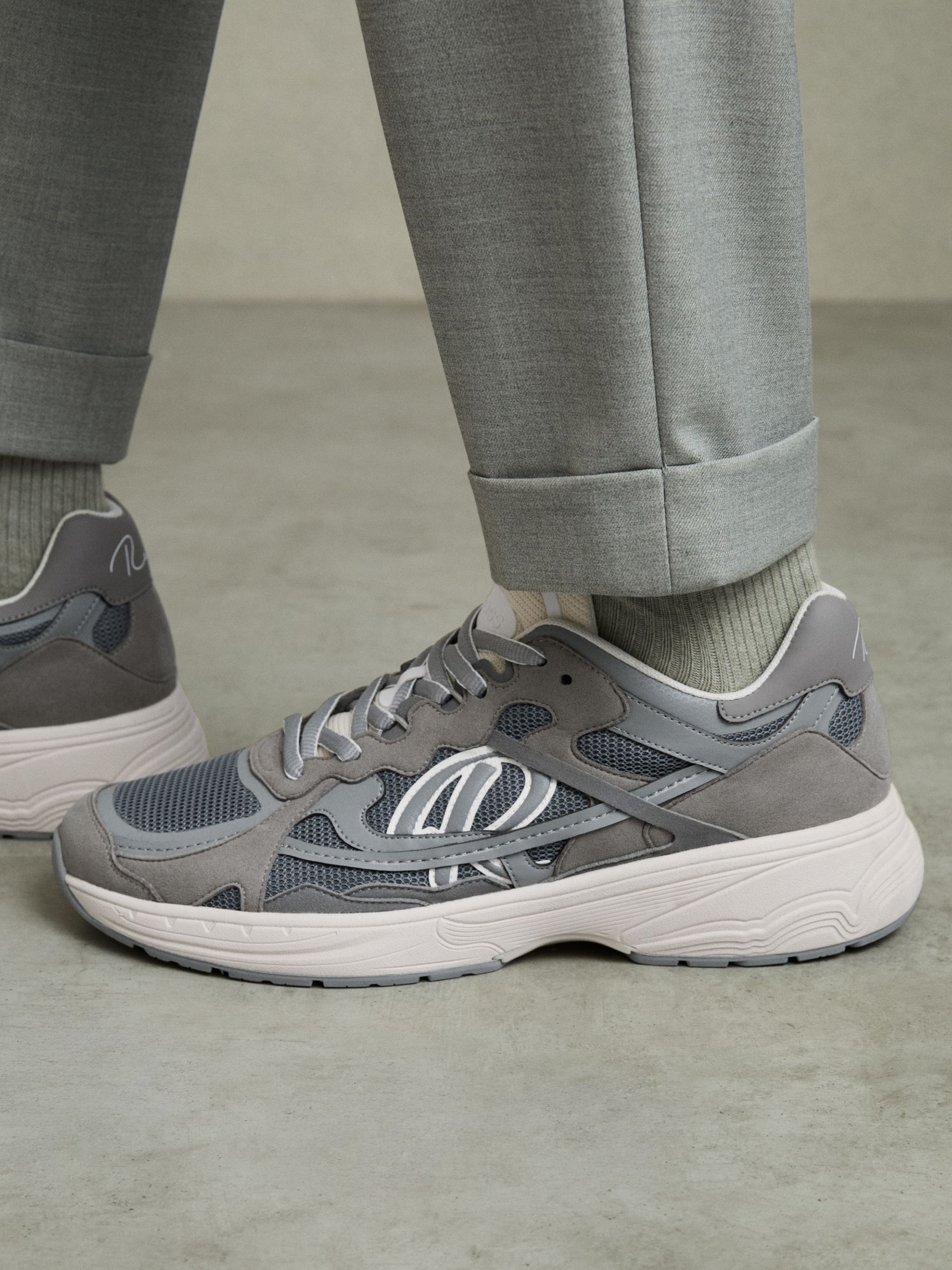 Nubuck and Mesh Trainers in Grey - Image 6 of 6