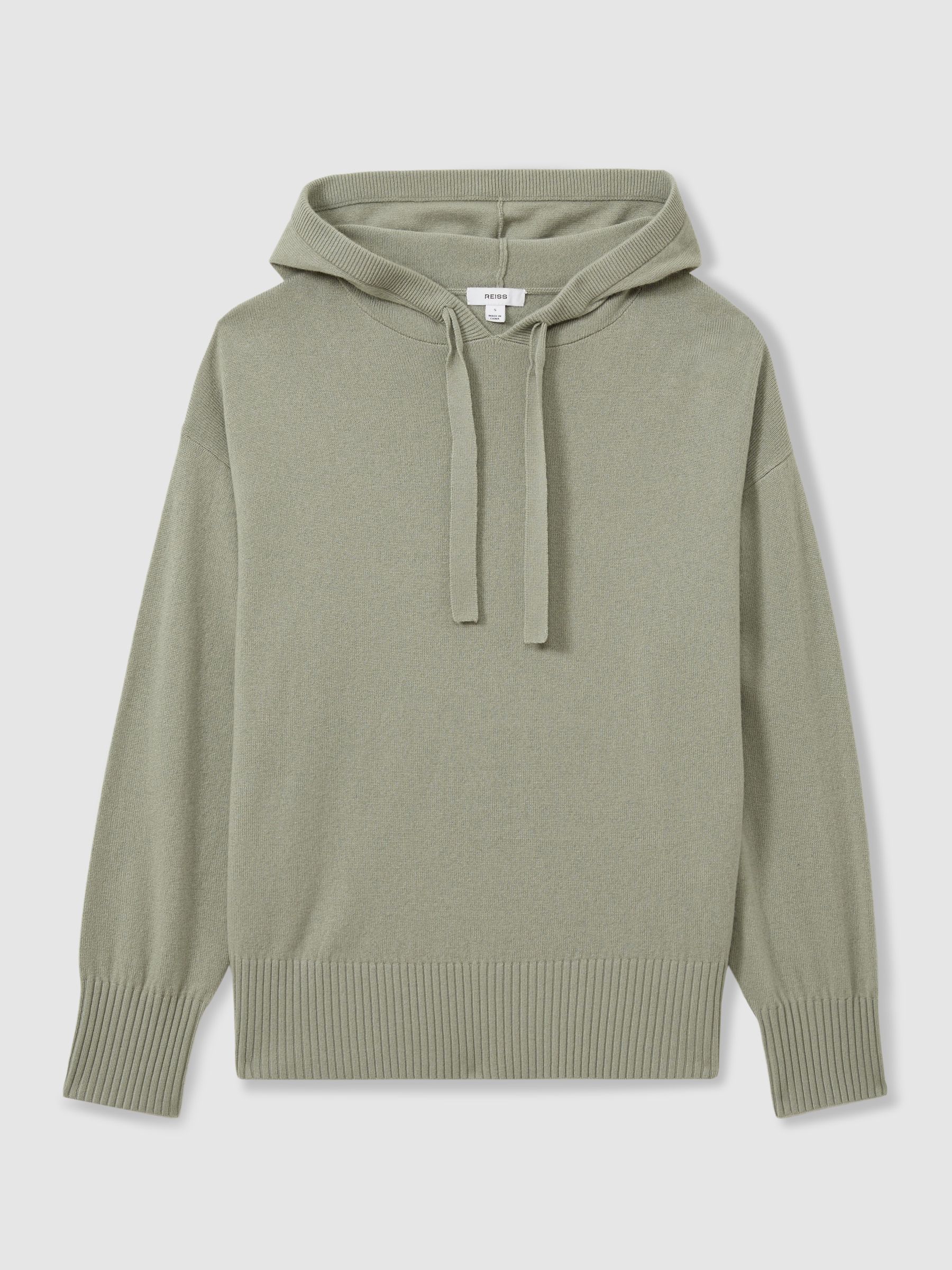 Wool Blend Drawstring Hoodie with Cashmere in Sage - Image 2 of 6