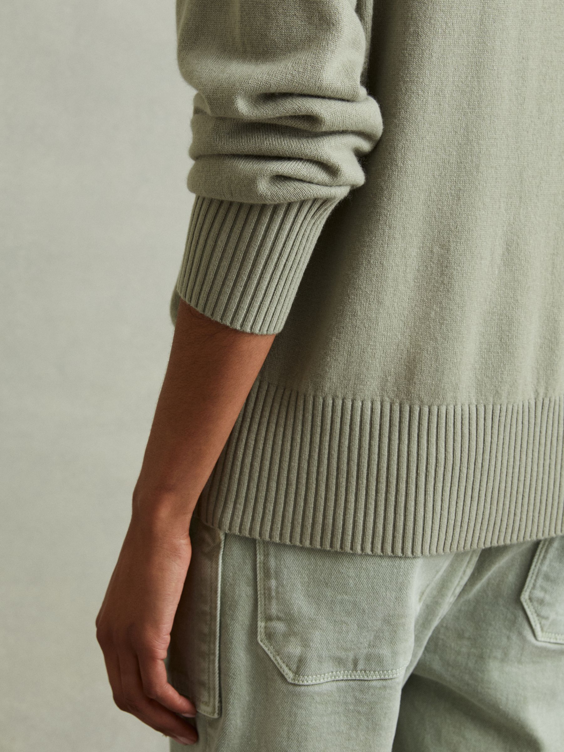 Wool Blend Drawstring Hoodie with Cashmere in Sage - Image 3 of 6