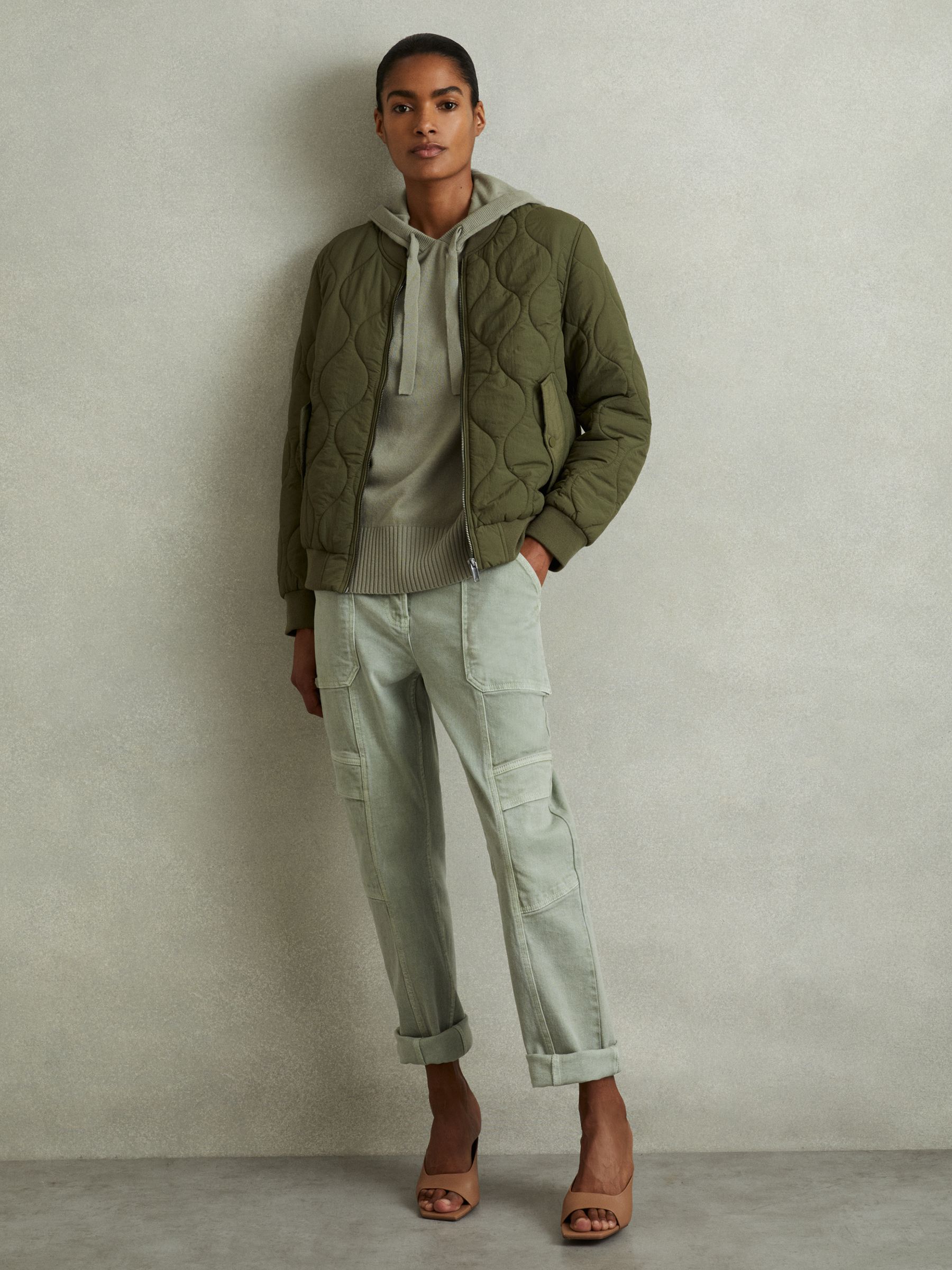 Wool Blend Drawstring Hoodie with Cashmere in Sage - Image 5 of 6