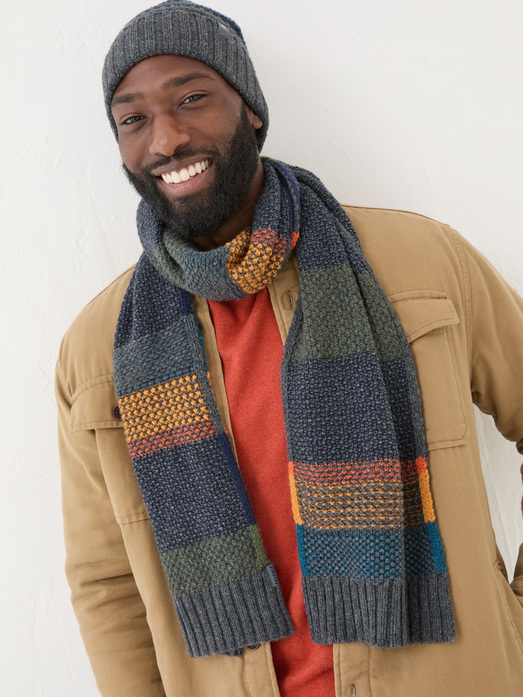 Navy Waffle Stripe Scarf - Image 2 of 4