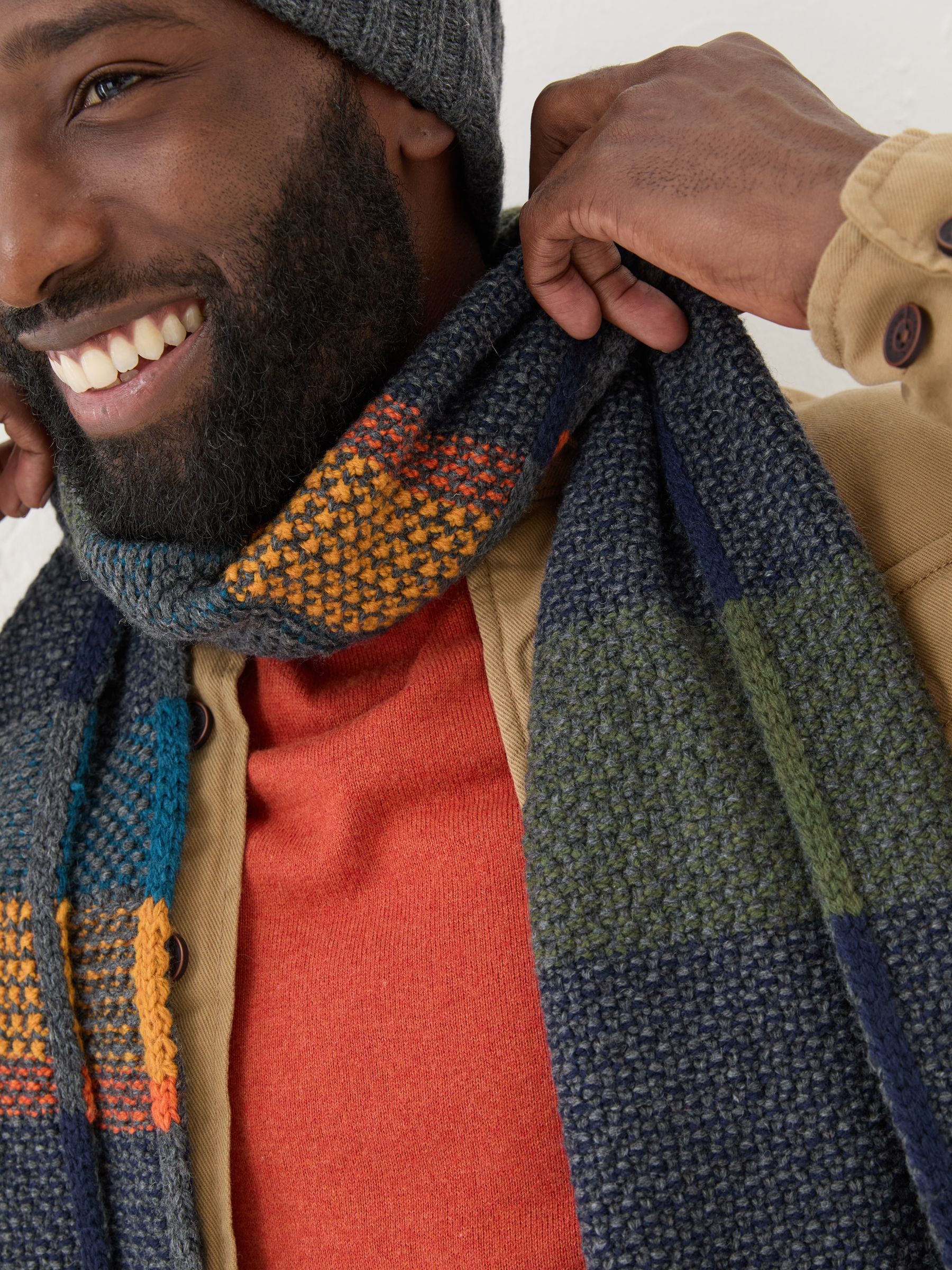 Navy Waffle Stripe Scarf - Image 3 of 4