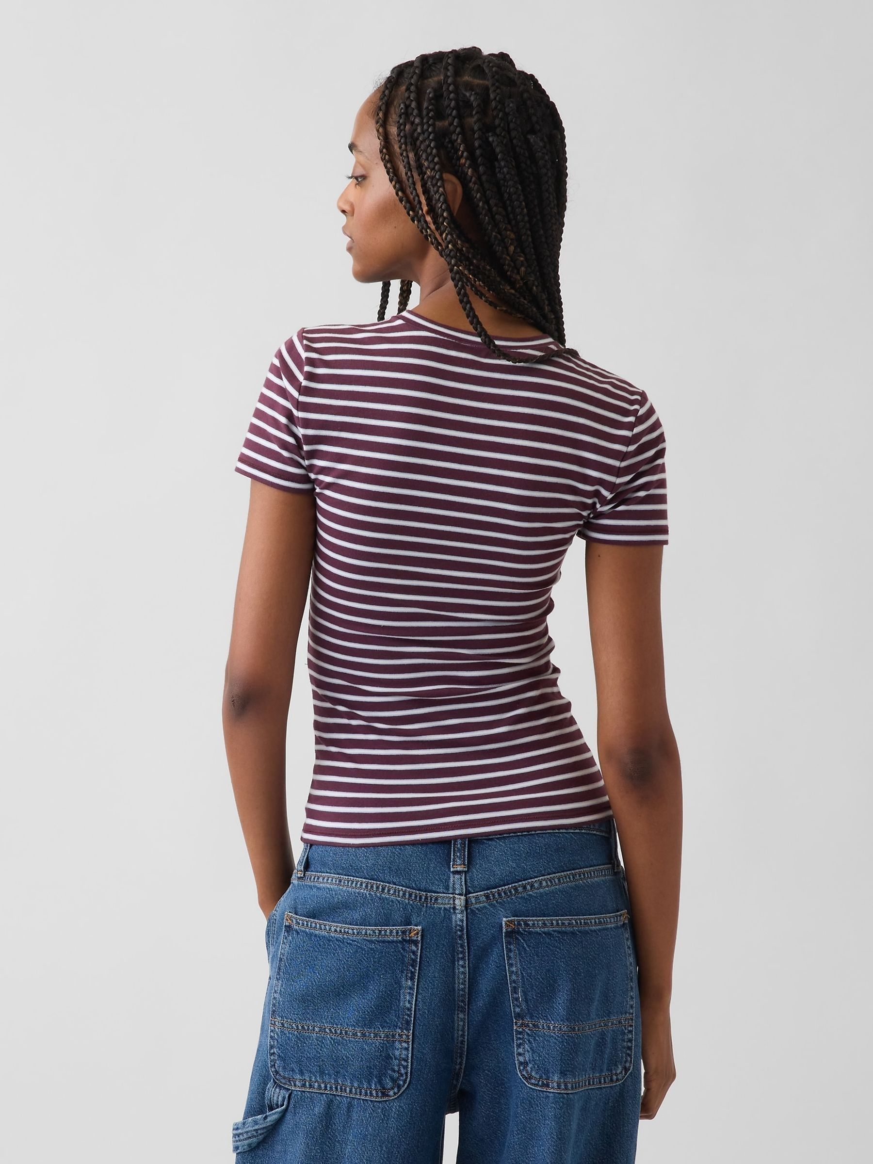 Burgundy Stripe Close Knit Jersey Short Sleeve T-Shirt - Image 2 of 4
