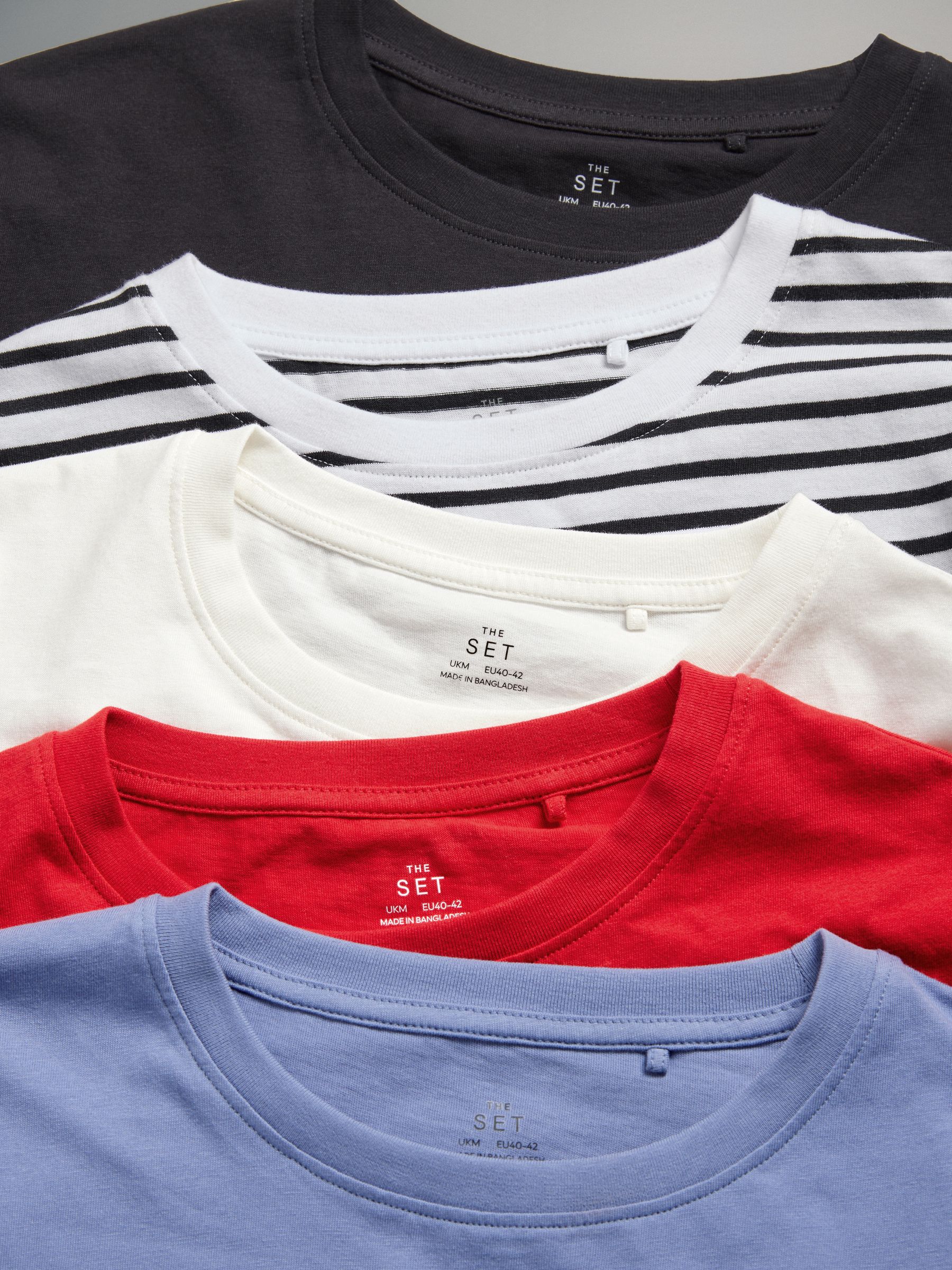 Navy Blue/Blue/Red/Cream/Navy&White Stripe - 5 Pack Relaxed T-Shirts - Image 5 of 13