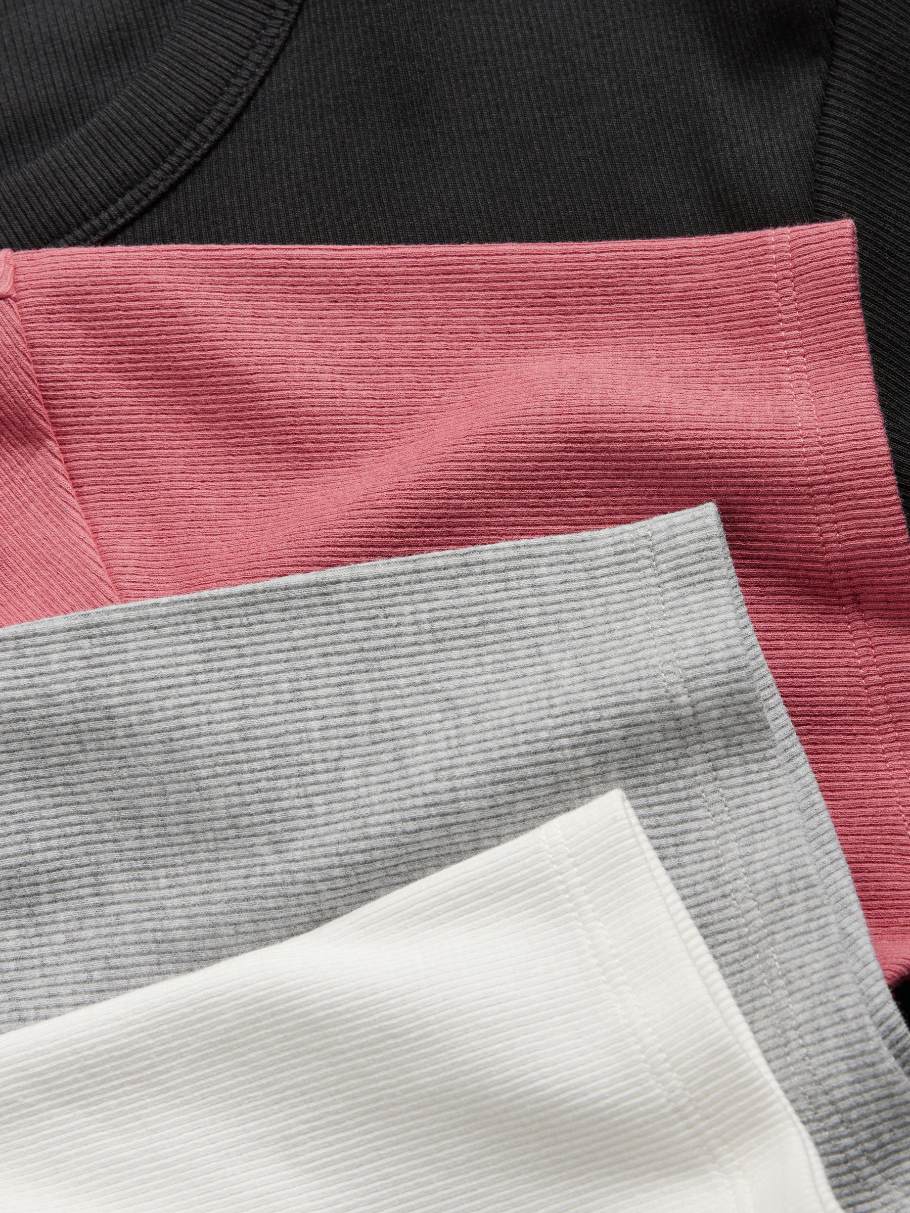 Black/Rose Pink/Cream/Light Grey - 4 Pack Ribbed Short Sleeve T-Shirts - Image 10 of 10
