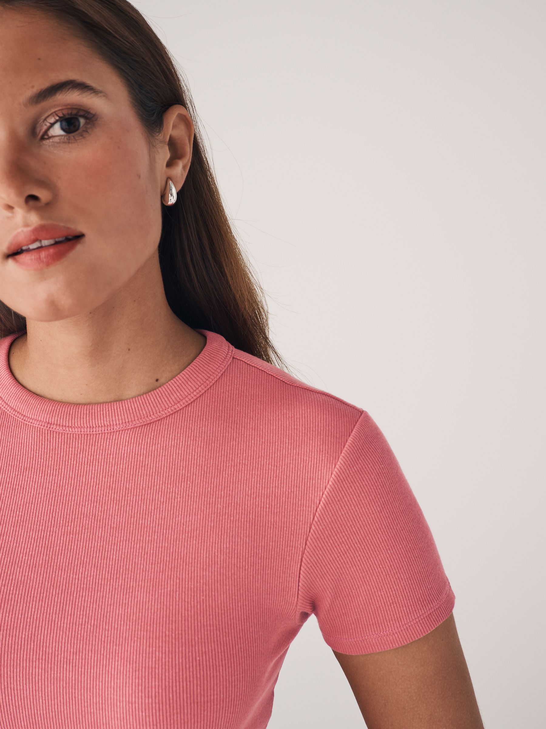 Black/Rose Pink/Cream/Light Grey - 4 Pack Ribbed Short Sleeve T-Shirts - Image 4 of 10