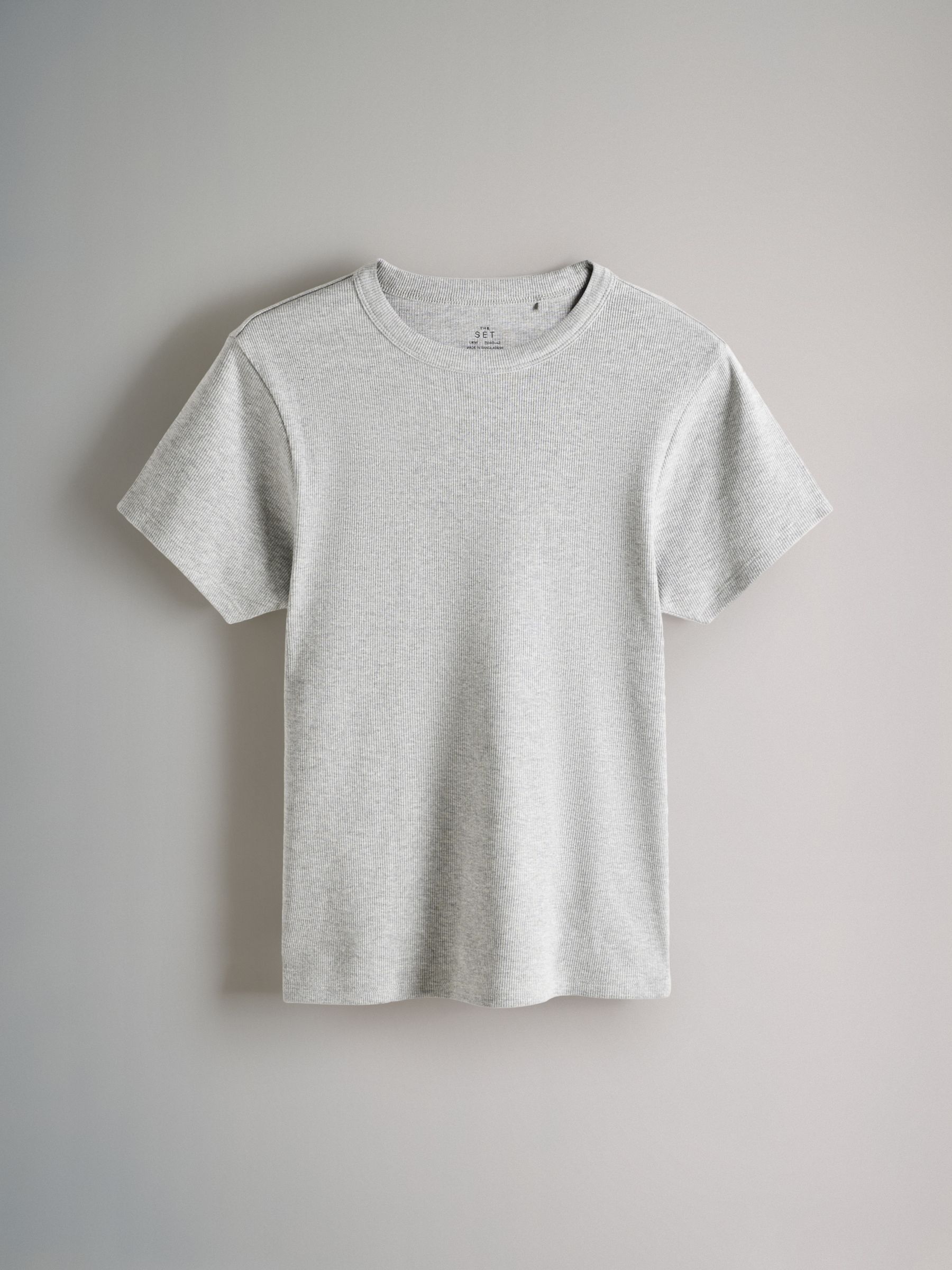 Black/Rose Pink/Cream/Light Grey - 4 Pack Ribbed Short Sleeve T-Shirts - Image 7 of 10
