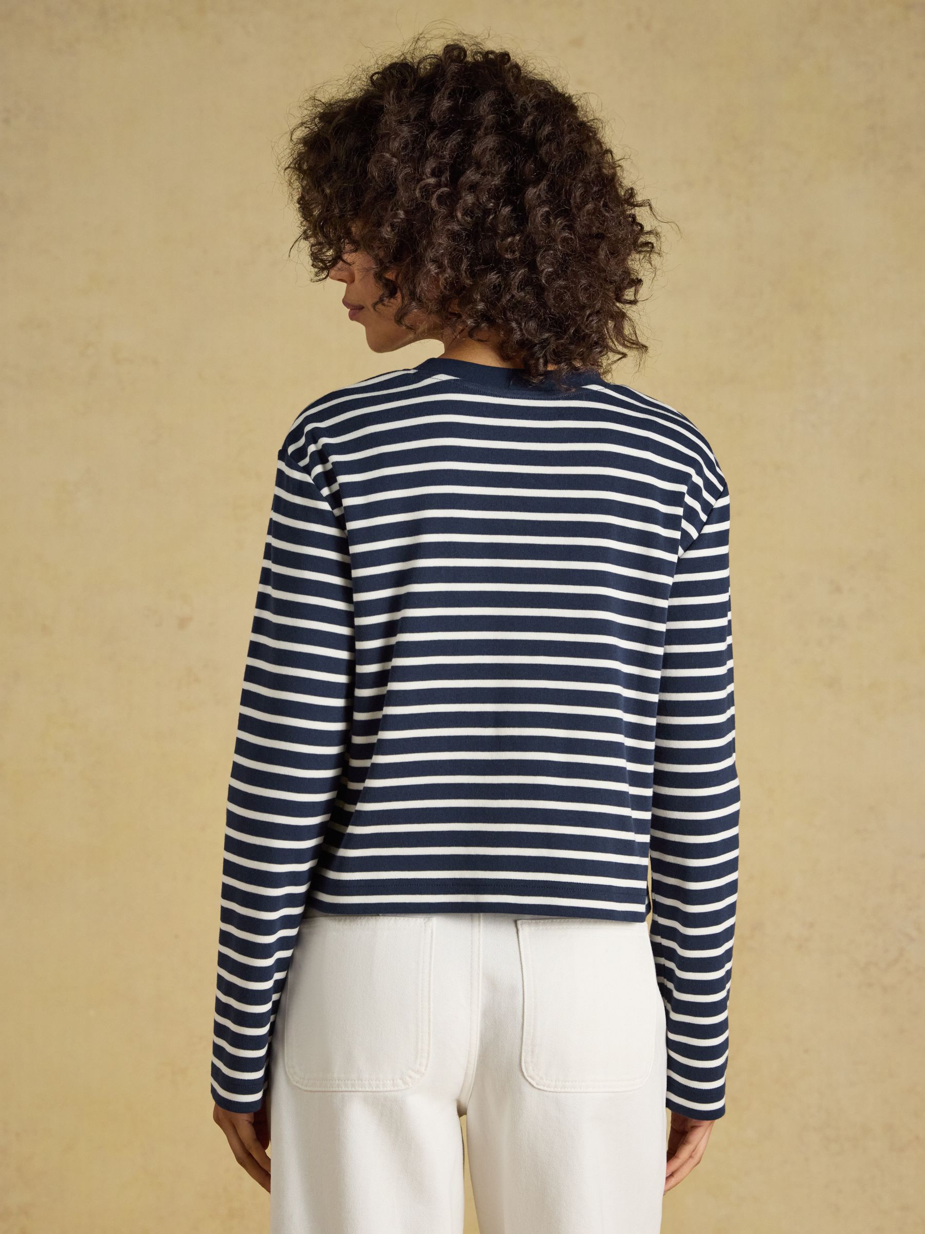 Cara Navy & Cream Striped Boxy Crew Neck Jersey Top - Image 2 of 7 Cara Navy & Cream Striped Boxy Crew Neck Jersey Top - Image 2 of 7