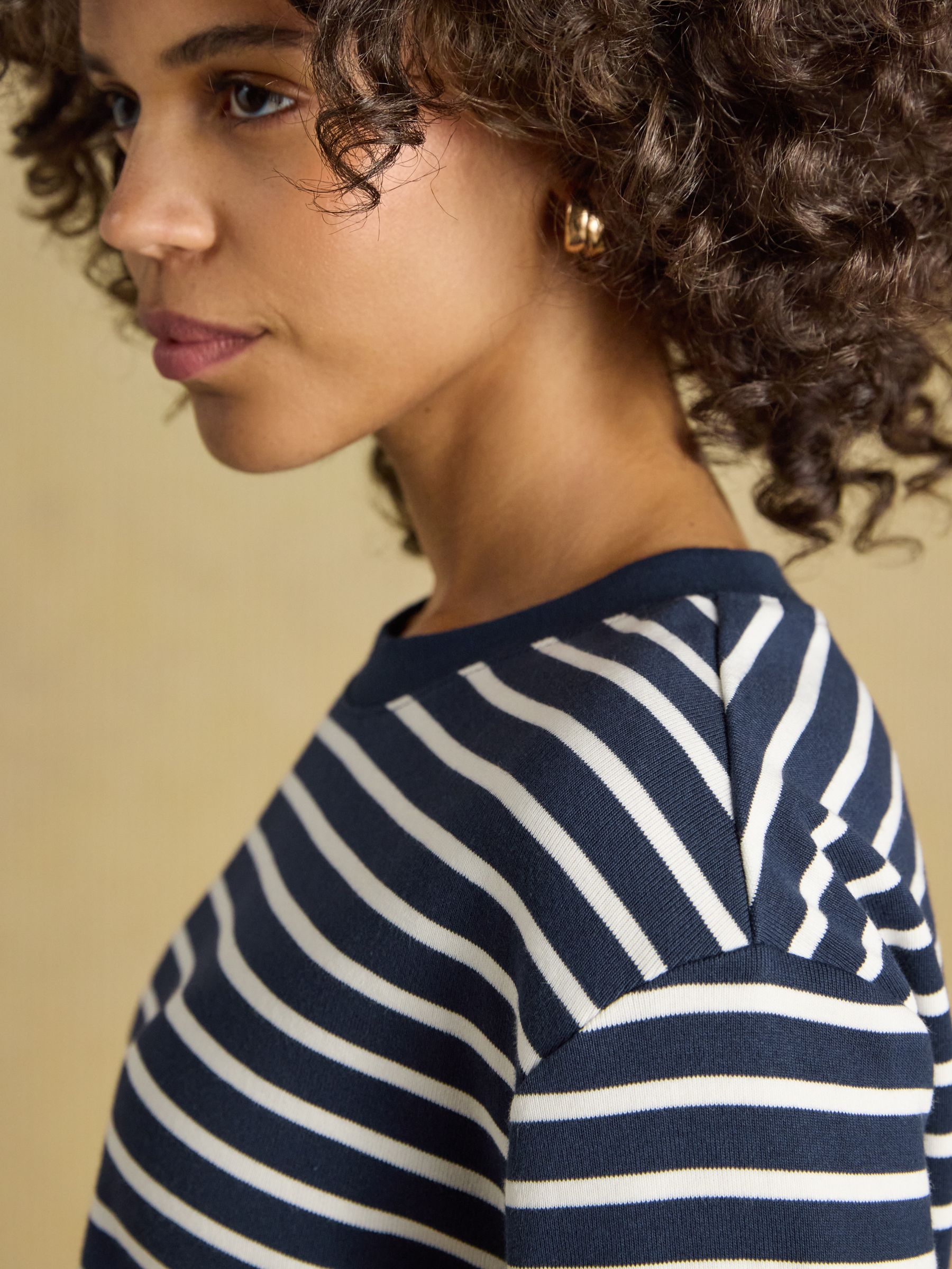 Cara Navy & Cream Striped Boxy Crew Neck Jersey Top - Image 4 of 7