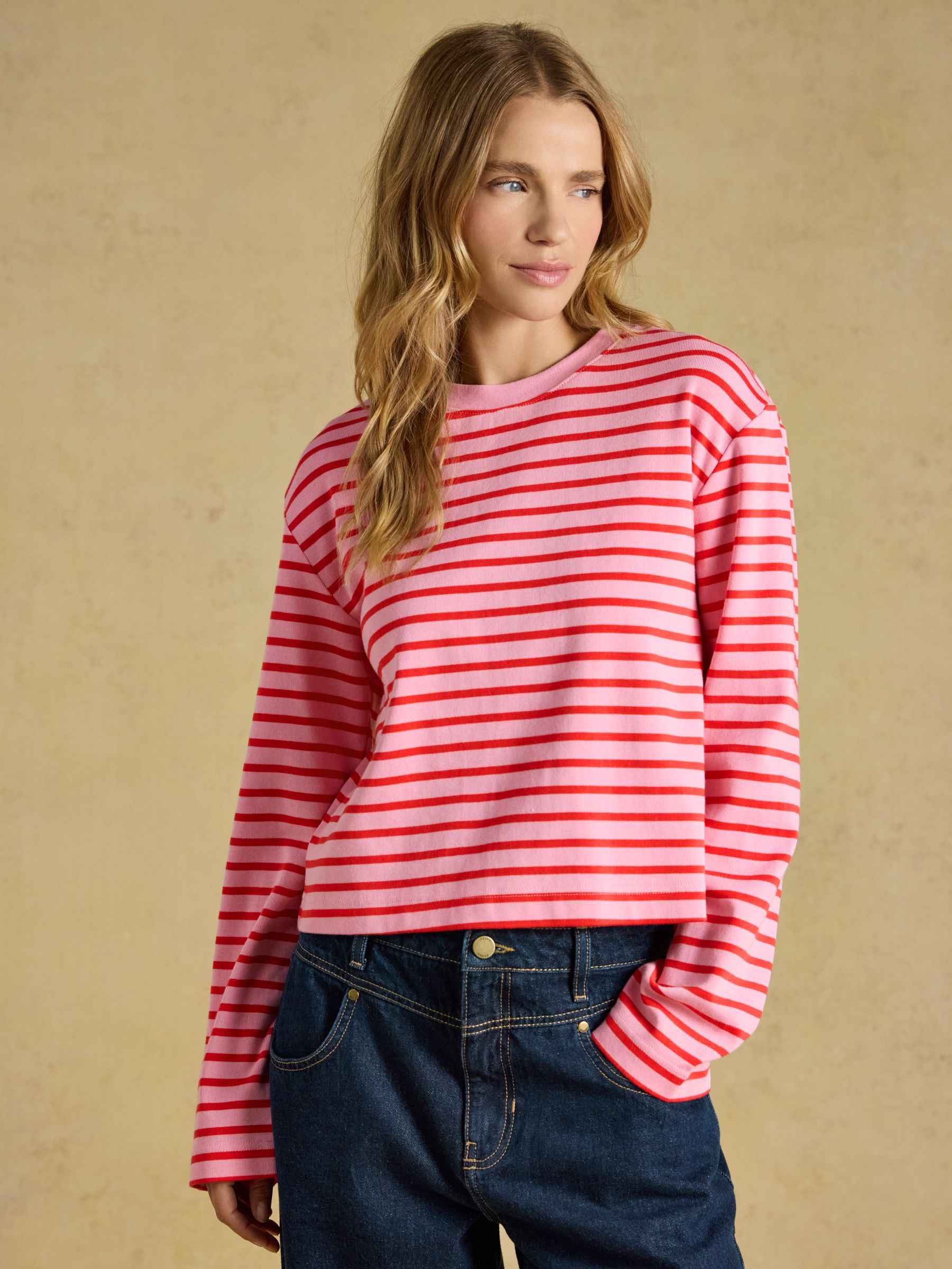 Cara Pink & Red Striped Boxy Crew Neck Jersey Top - Image 1 of 7