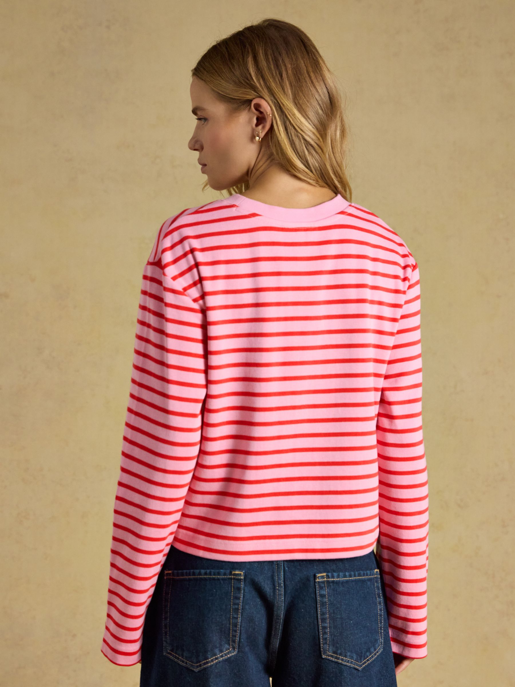 Cara Pink & Red Striped Boxy Crew Neck Jersey Top - Image 2 of 7