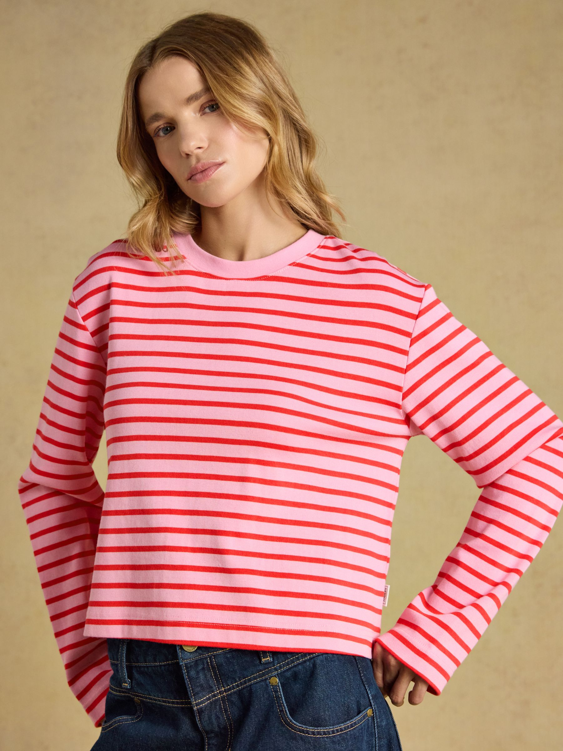 Cara Pink & Red Striped Boxy Crew Neck Jersey Top - Image 5 of 7
